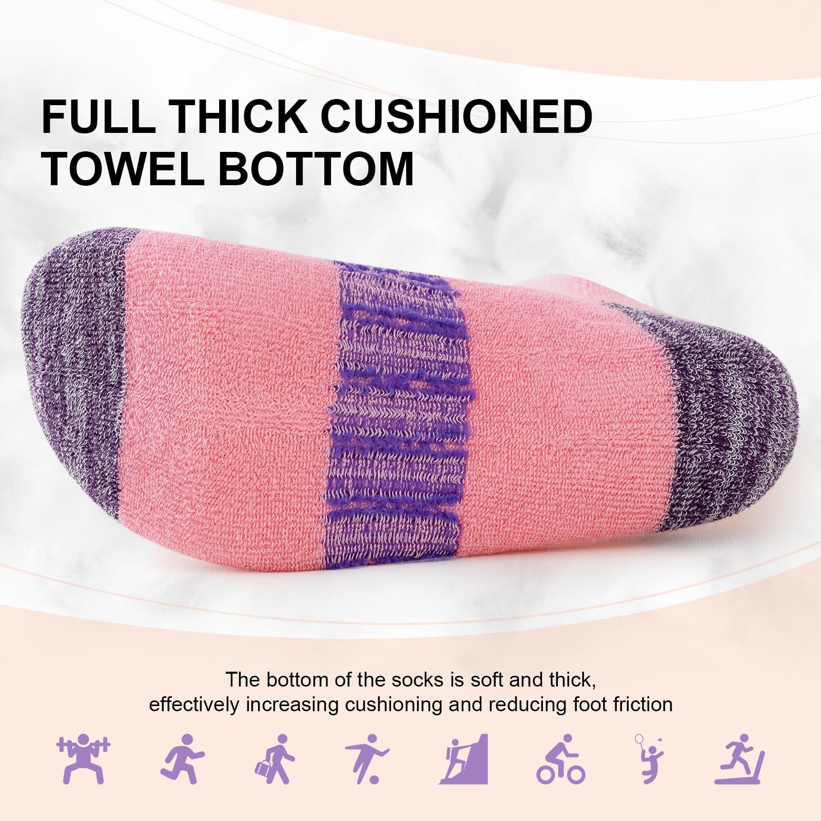 Женские походные носки, 39-42, 35-38, Женские спортивные носки, дышащие, с мягкой подкладкой, термоноски из хлопка для бега, для активного отдыха, против волдырей, толстые носки, многофункциональные спортивные носки, 6 пар, фото №3