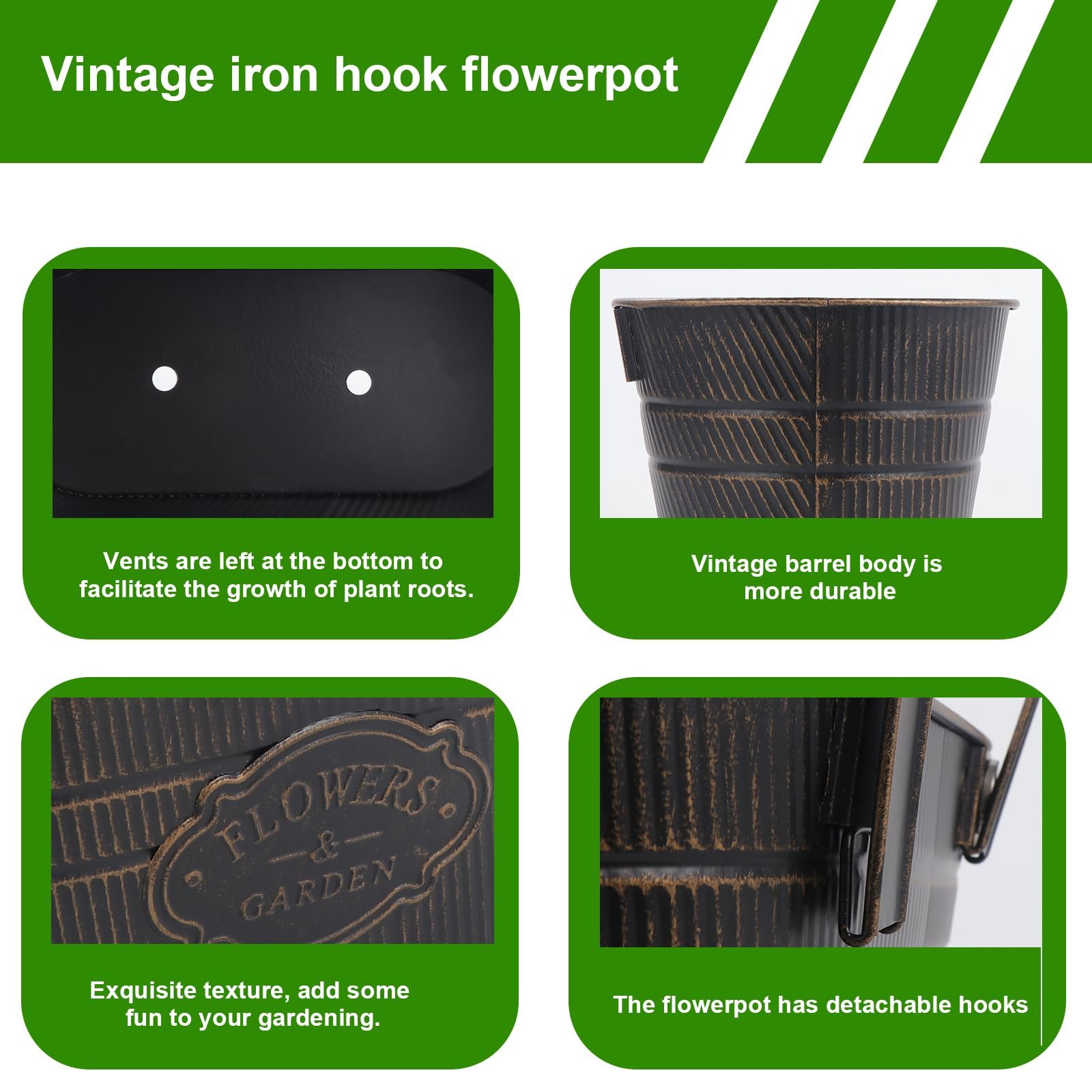 Підвісний горщик Coolty Набір 3 шт. Металевий вінтажний зі знімними гачками (круглі та овальні), фото №5 Підвісний горщик Coolty Набір 3 шт. Металевий вінтажний зі знімними гачками (круглі та овальні), фото №5