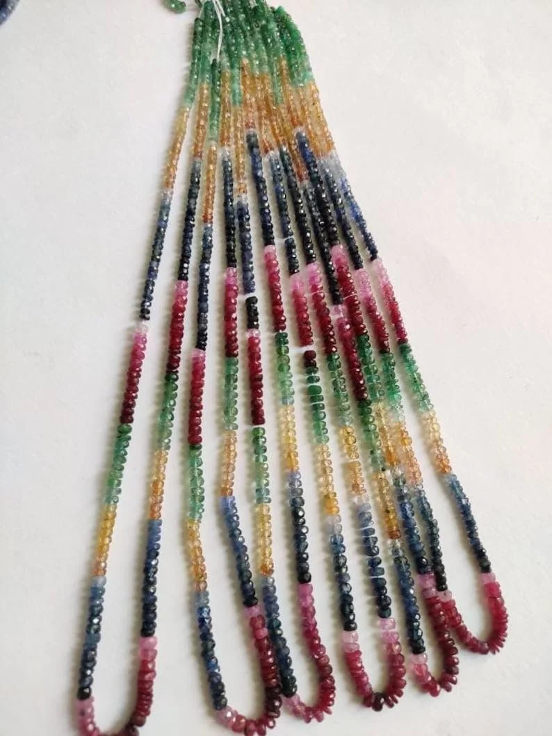 Бусины круглые граненые из натурального камня Multi Precious 3-4.5 мм, нить длиной 40.5 см для ожерелья и браслетов, фото №4