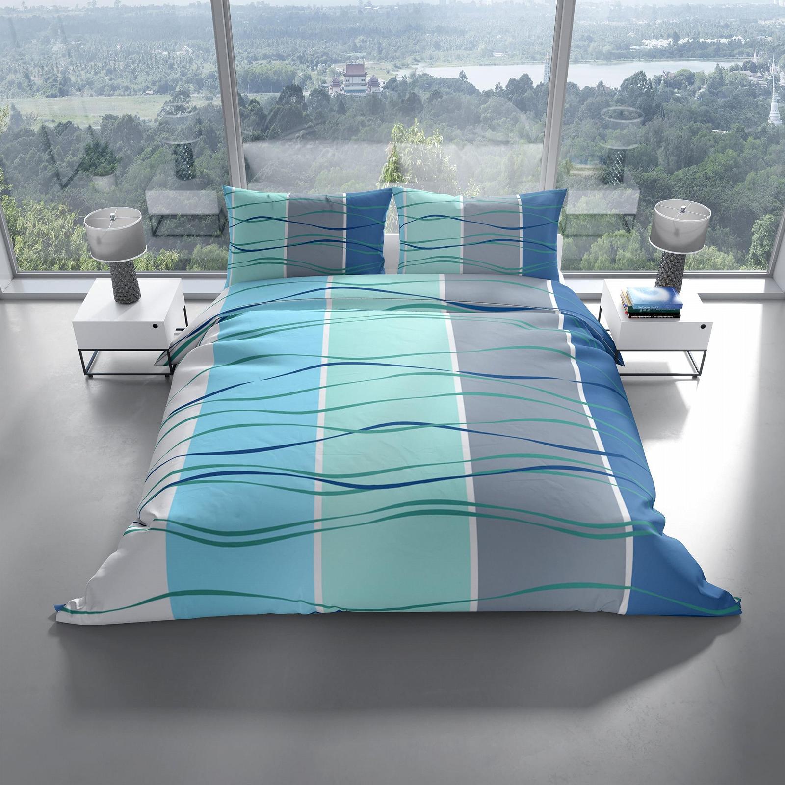 Комплект Постільної Білизни Microfibre Leonado Vicenti 155 x 220 см Waves Striped Modern Blue Turquoise з потайною блискавкою, фото №3
