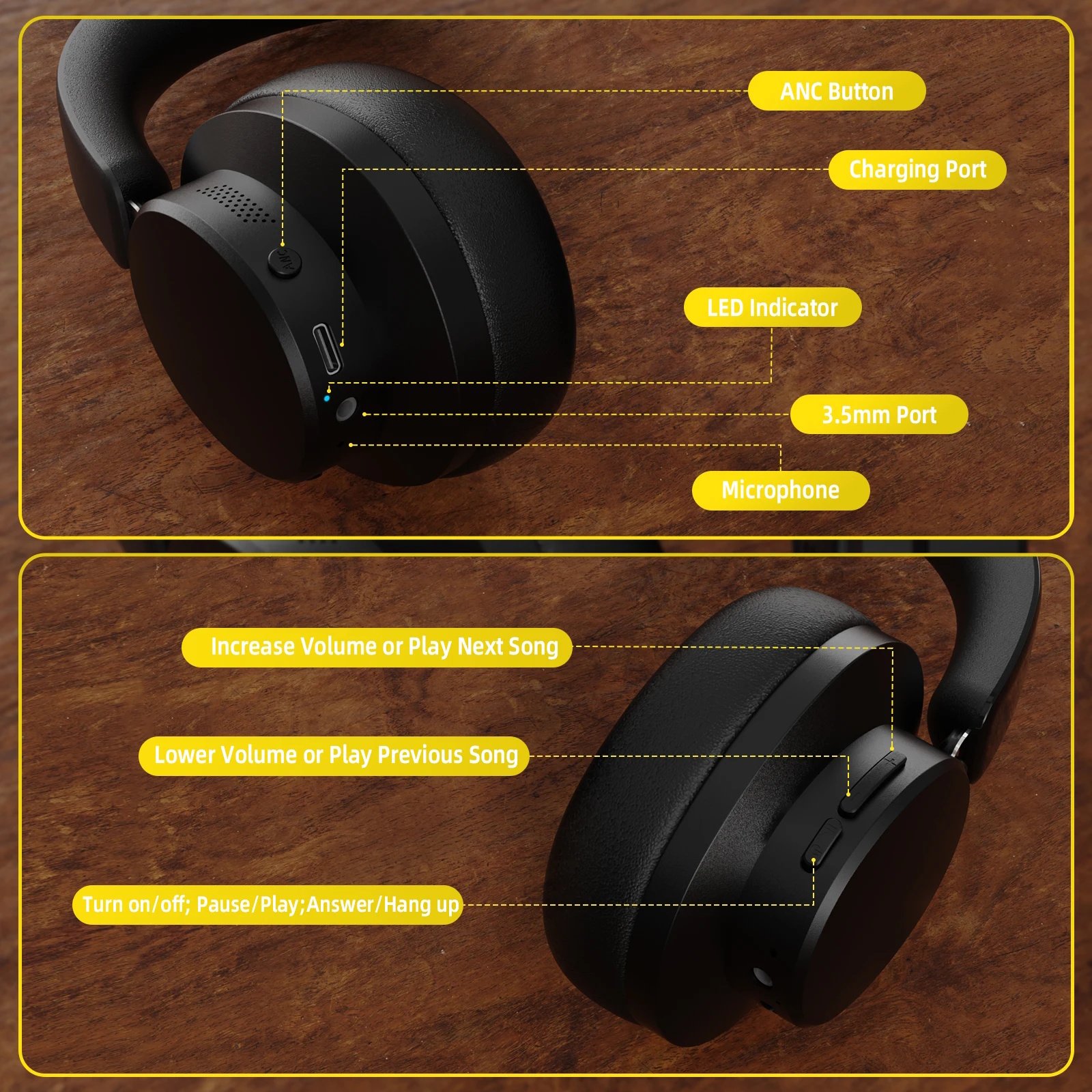 Навушники ATTACK SHARK G500 Black Hi-Res ANC BT5.3 Microphone, фото №6