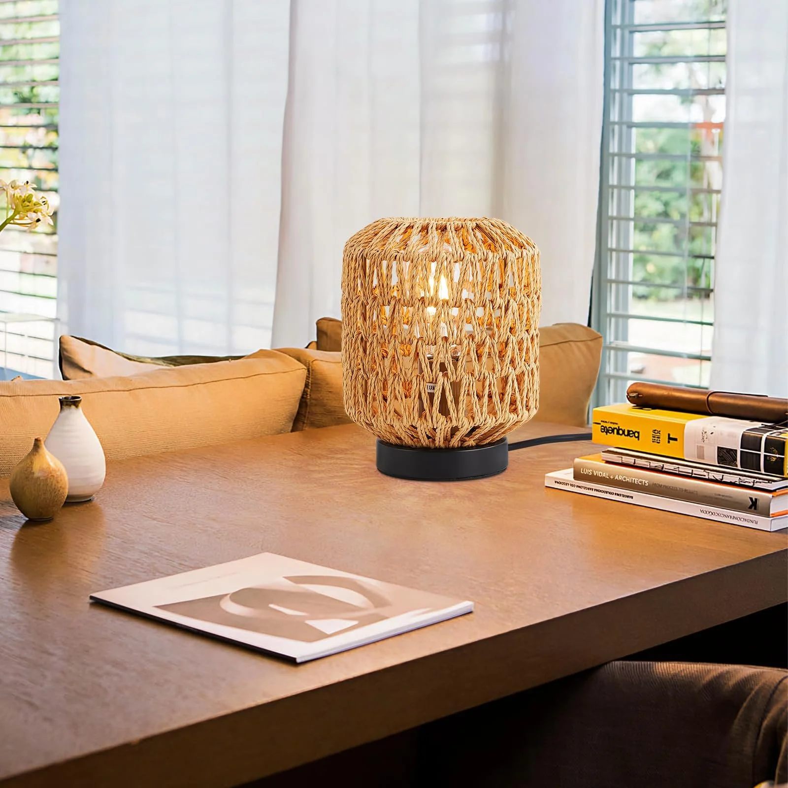 Настільна лампа WILON E27 плетена ротанг 18.5х20 см, фото №6