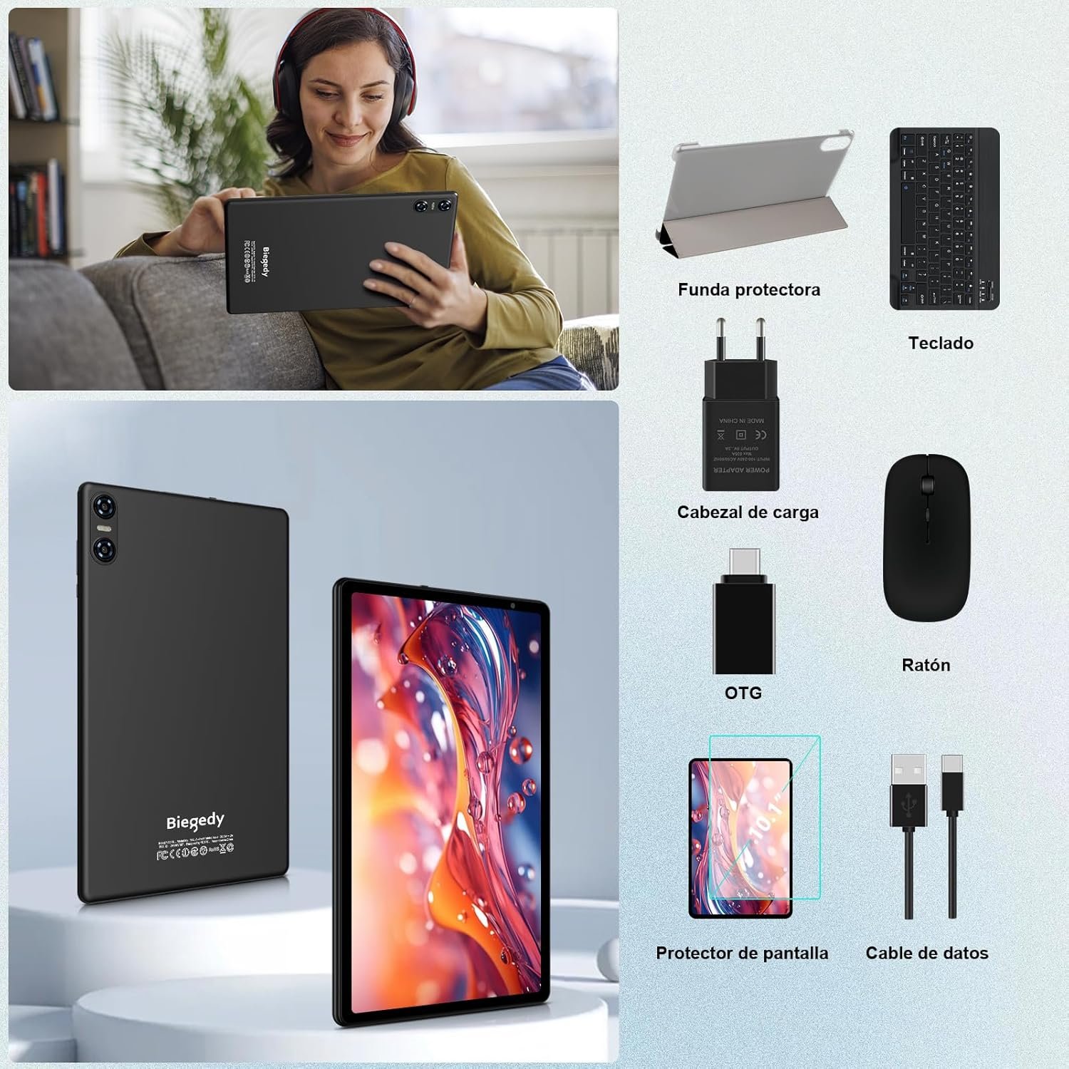 Планшет 10.1" Biegedy B22 6+14/128Gb 8 ядер Android 14 6000 mAh Черный, фото №6 Планшет 10.1" Biegedy B22 6+14/128Gb 8 ядер Android 14 6000 mAh Черный, фото №6