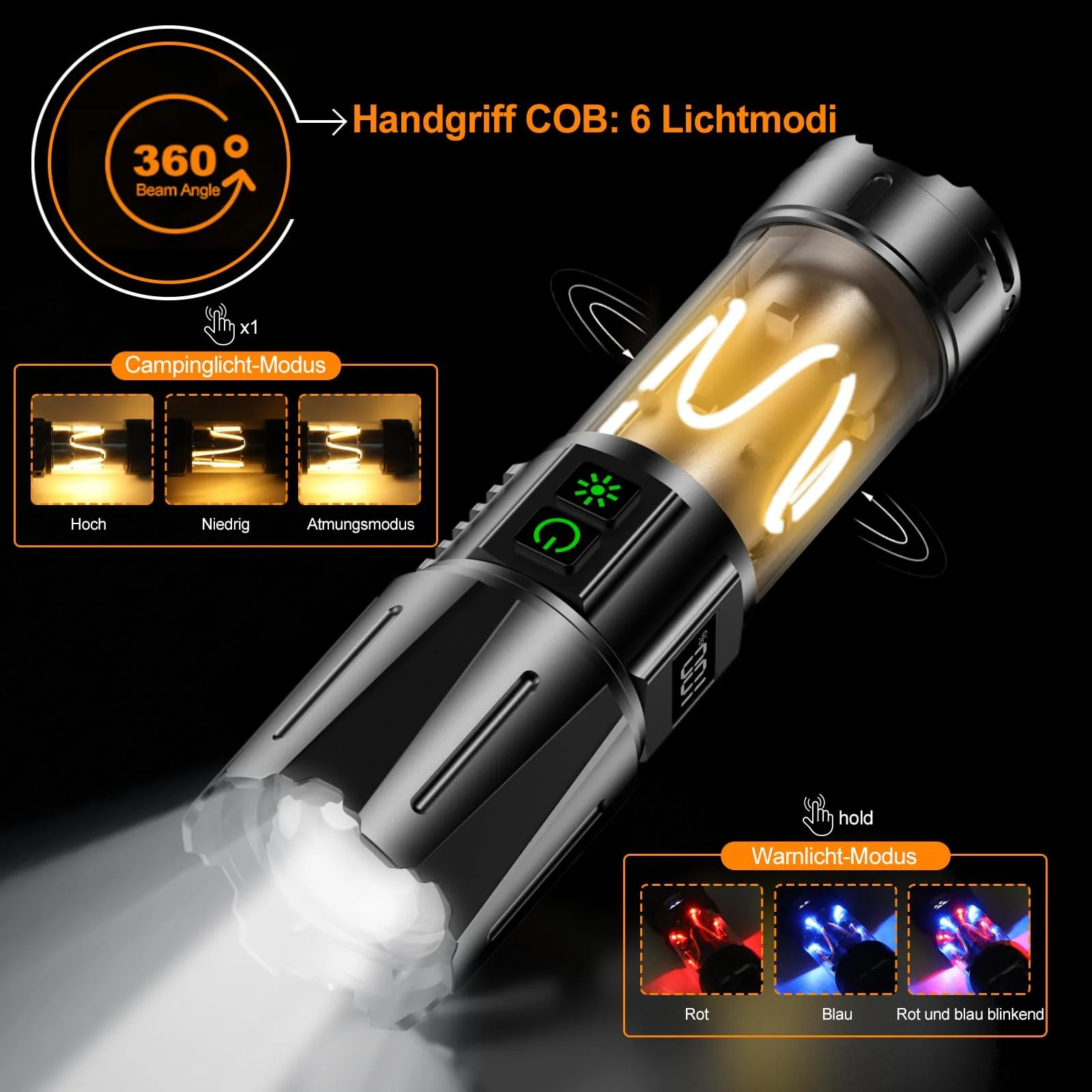 Світлодіодний ліхтар акумуляторний Relybo SHC228 500 000 люмен тактичний з 2 перемикачами 10 режимами LCD екраном стробоскоп для надзвичайних ситуацій кемпінгу, фото №4