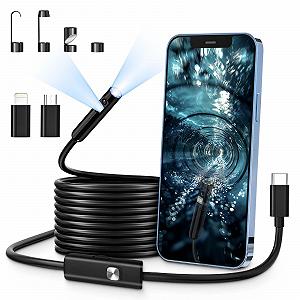 Інспекційна камера Ендоскоп H8W8H з подвійними лінзами 1920HD з 8+1 LED підсвічуванням, 15 футів напівтвердий кабель, IP67 водонепроникність для Android та iOS - Фото 1