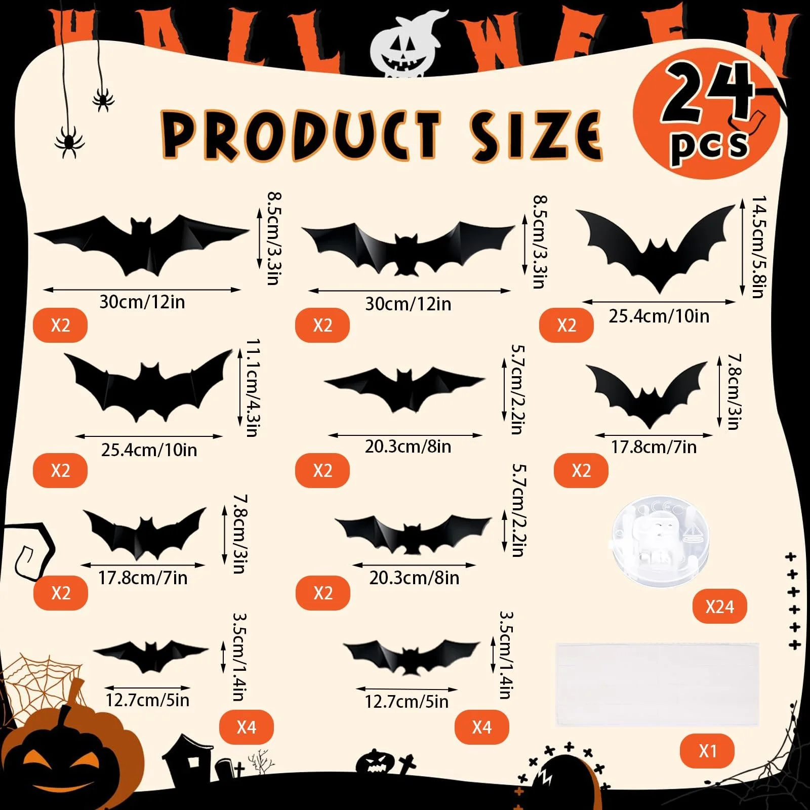 Наклейки на стіну Halloween Decorative Bat LED 24 шт. 3D Фіолетовий, фото №2