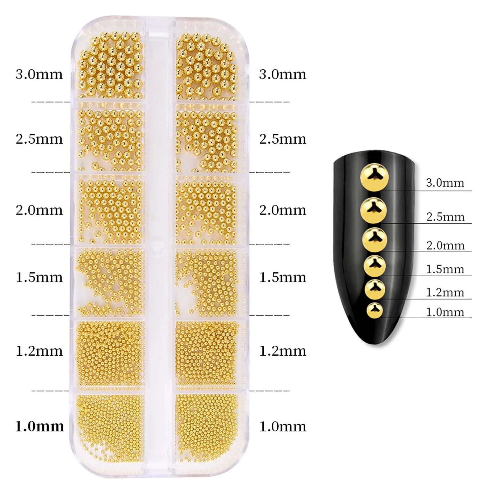 Золото, 12 комірок, кульки сталеві 6 розмірів з коробкою, фото №2
