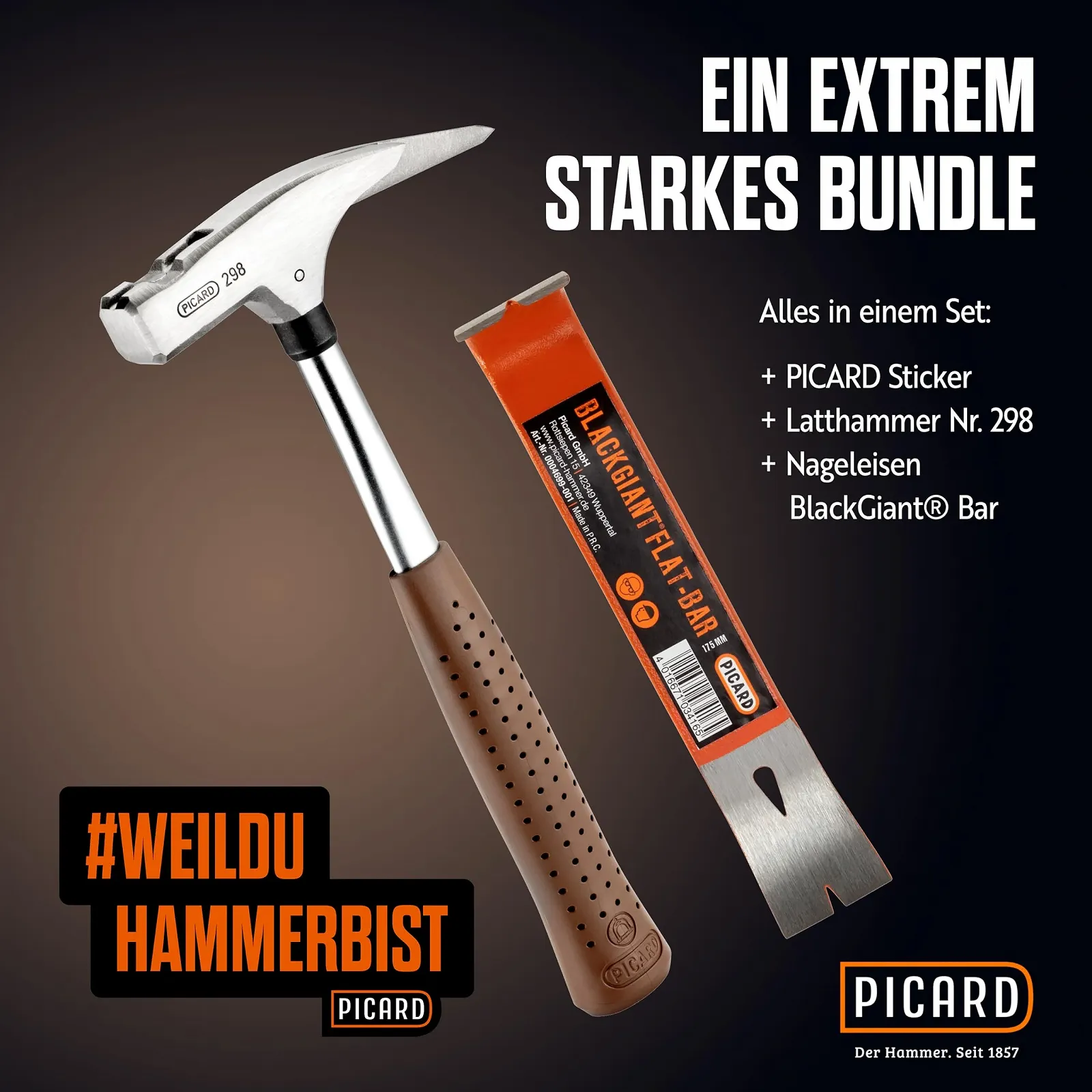 Молоток кровельщика PICARD No. 298 + Mini BlackGiant® + стикер 600 г гладкий боек магнитный держатель гвоздей трубчатая рукоятка из хромомолибденовой стали, фото №7 Молоток кровельщика PICARD No. 298 + Mini BlackGiant® + стикер 600 г гладкий боек магнитный держатель гвоздей трубчатая рукоятка из хромомолибденовой стали, фото №7