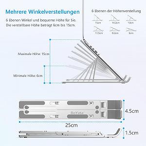 Подставка для ноутбука BoYata, 6 уровней регулировки высоты, портативная подставка для ноутбука для стола, складная алюминиевая подставка, совместима с MacBook Air, Dell XPS, большинством ноутбуков 10-15 дюймов synthetic.ua - Фото 1