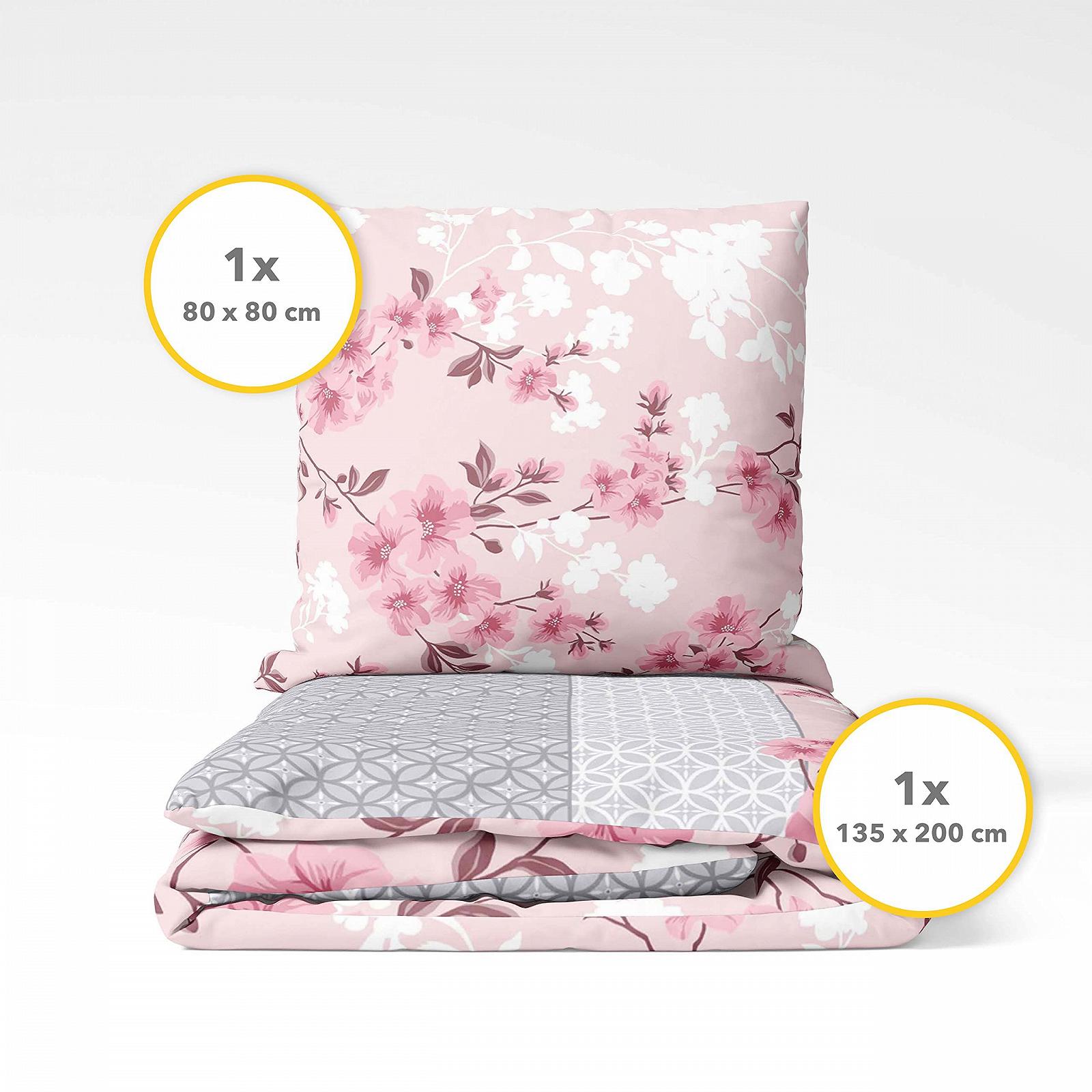 Постельное белье Träumschön Premium 135 x 200 cm + 80 x 80 cm, цветочный узор, розовый, фото №2