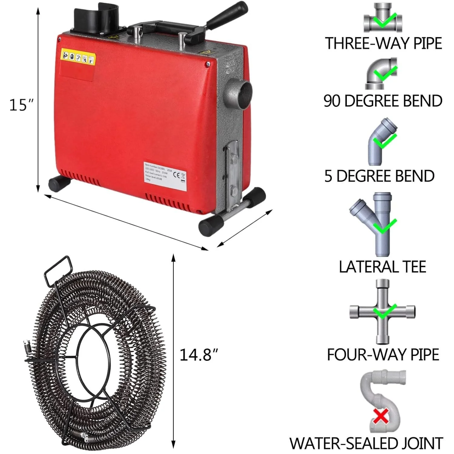 Машина для очистки труб VEVOR 100AA-75 Красная, фото №4