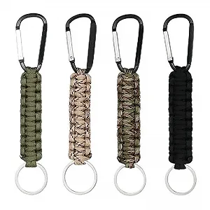 Брелоки 4 шт. з карабіном плетені для виживання в поході (чорний, помаранчевий, камуфляж зелений, камуфляж хакі) - Фото 1
