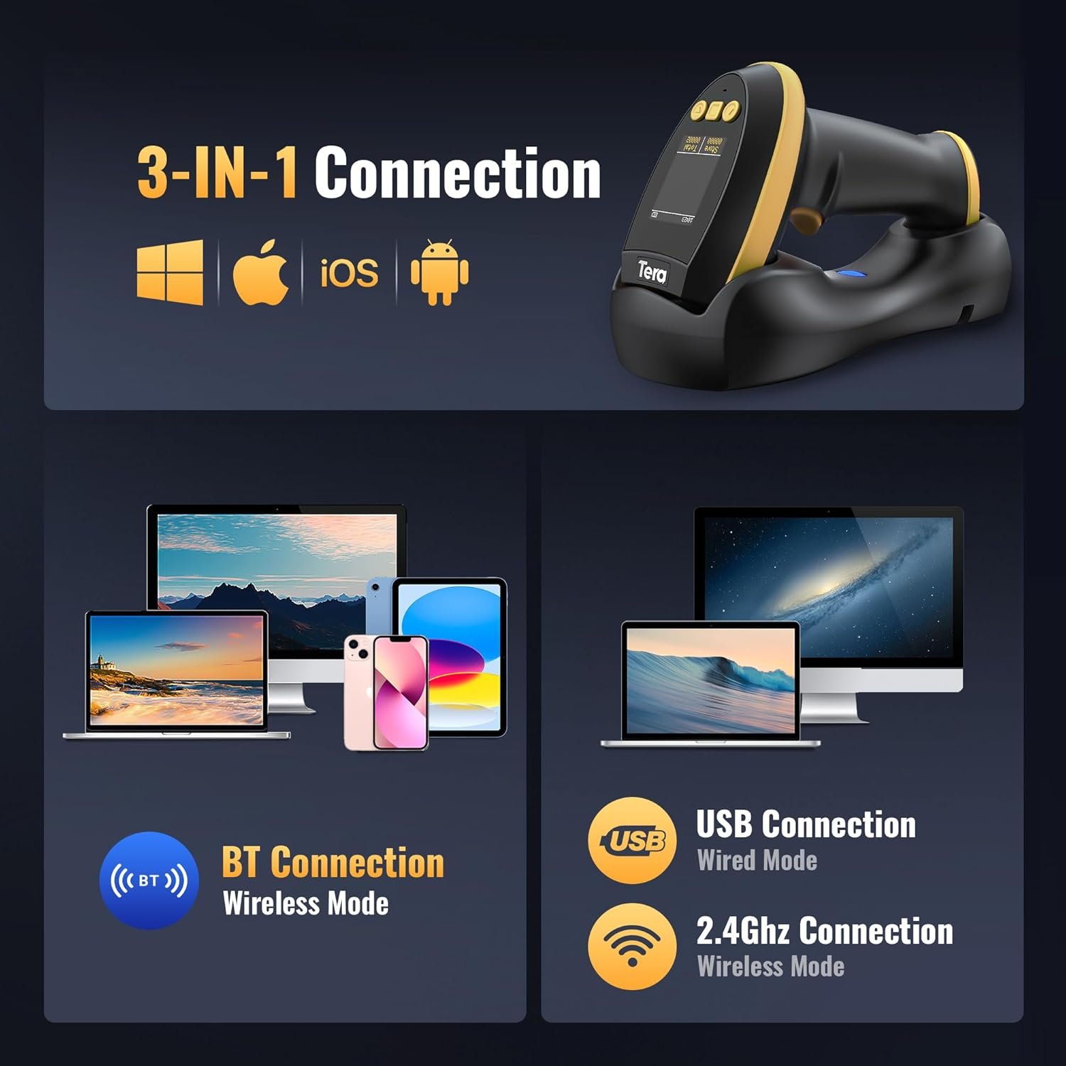 Сканер Tera HW0009 Черно-желтый, фото №5