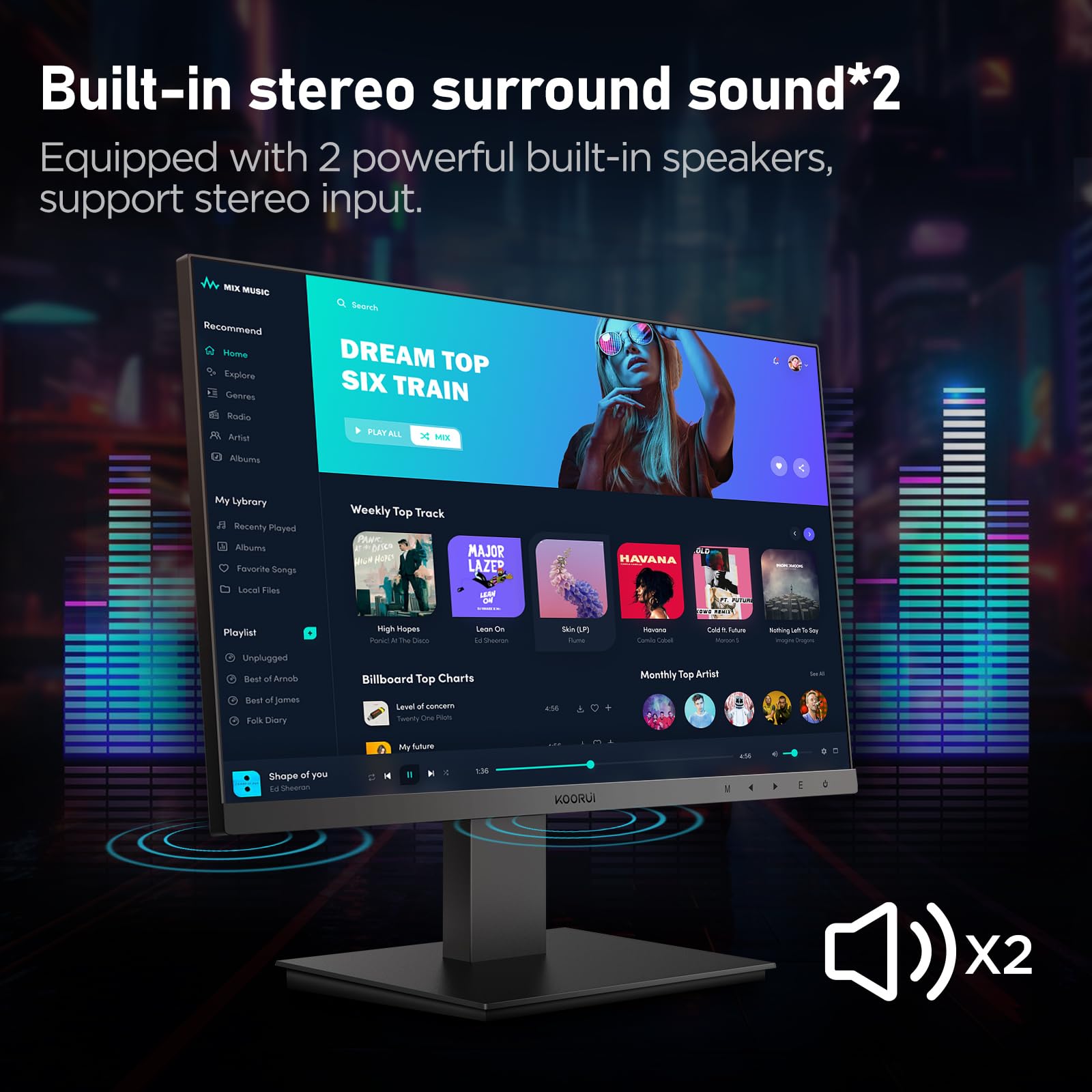 Монітор KOORUI Gaming 24 дюйми FHD 100 Hz VA AdaptiveSync Чорний, фото №4