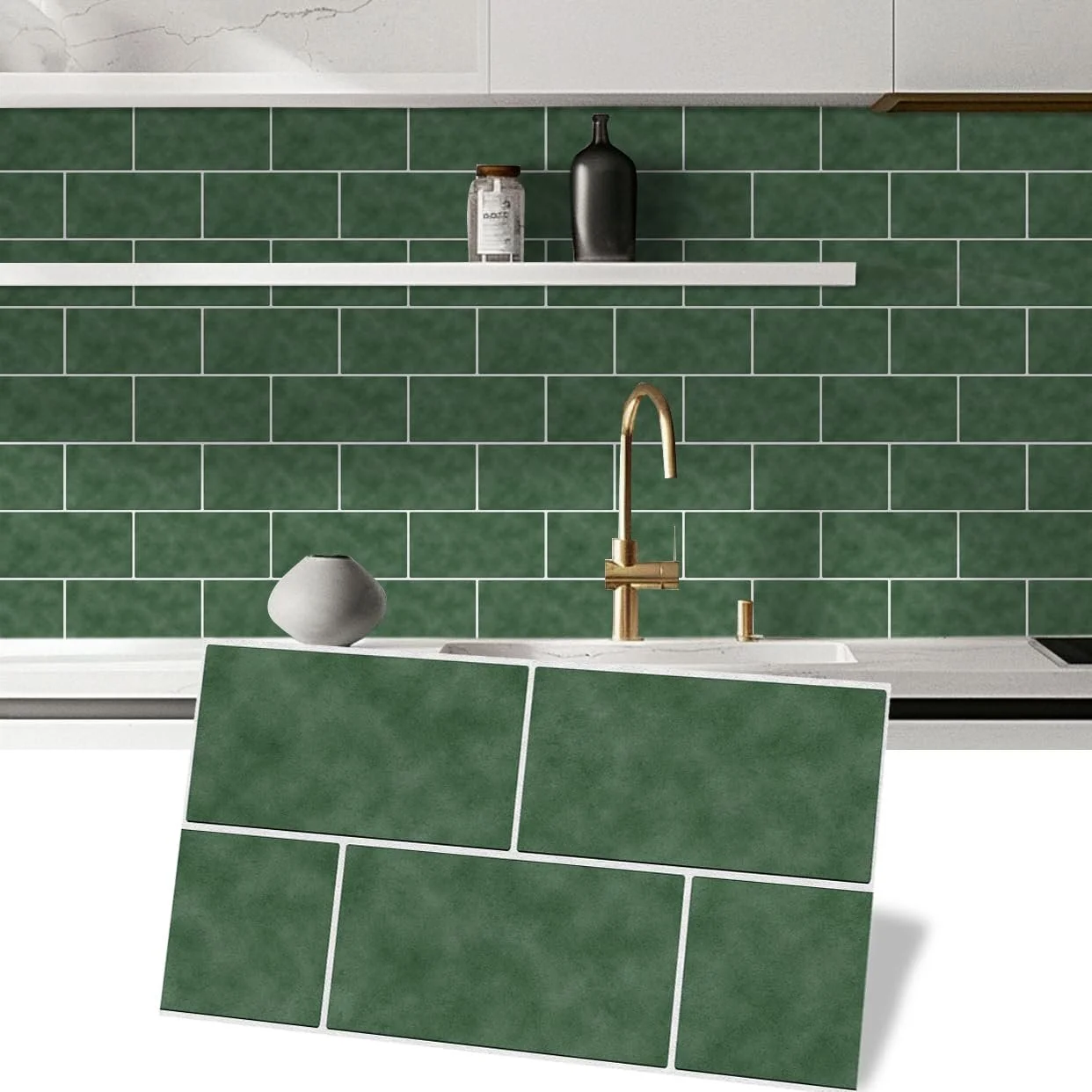 Наклейки на плитку Alwayspon вінілові темно-зелені 24 шт 30 см, фото №3