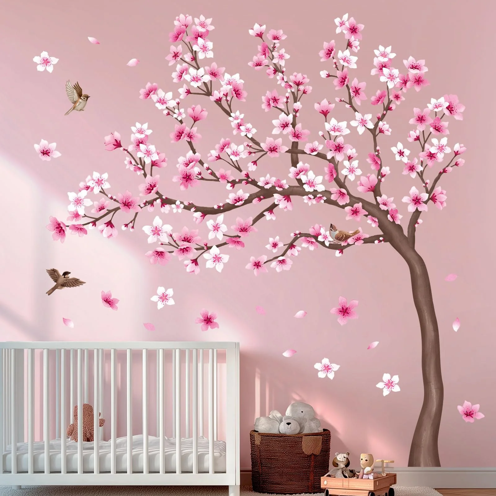 Наклейка на стіну DECOWALL SG4-2431 Сакура з птахами знімна Рожева, фото №2