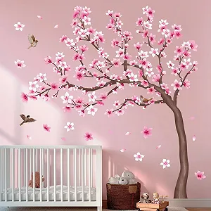 Наклейка на стіну DECOWALL SG4-2431 Сакура з птахами знімна Рожева synthetic.ua - Фото 1