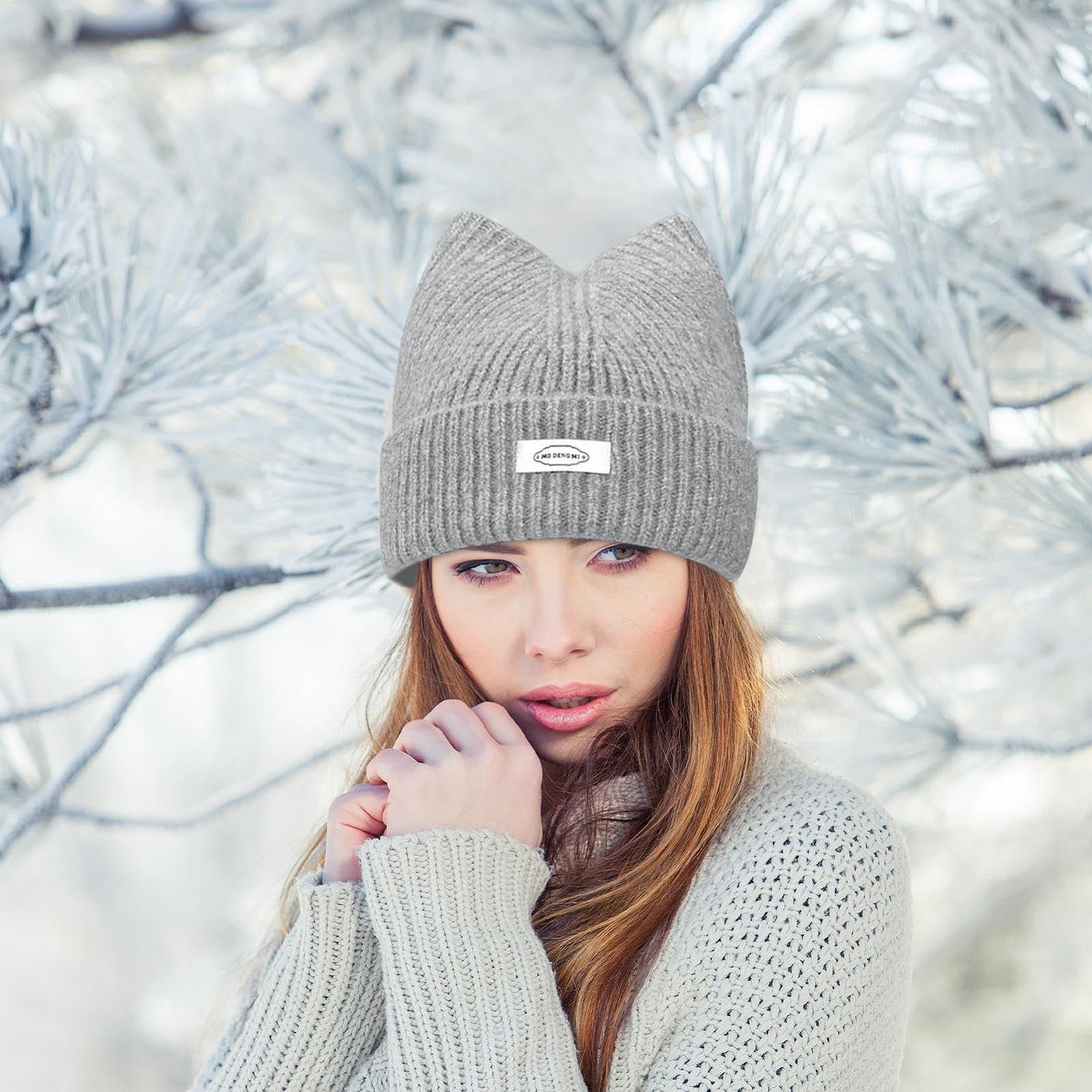 Шапка Вязаная Зимняя С Ушками Кота Дизайн Ушки Кота, фото №3