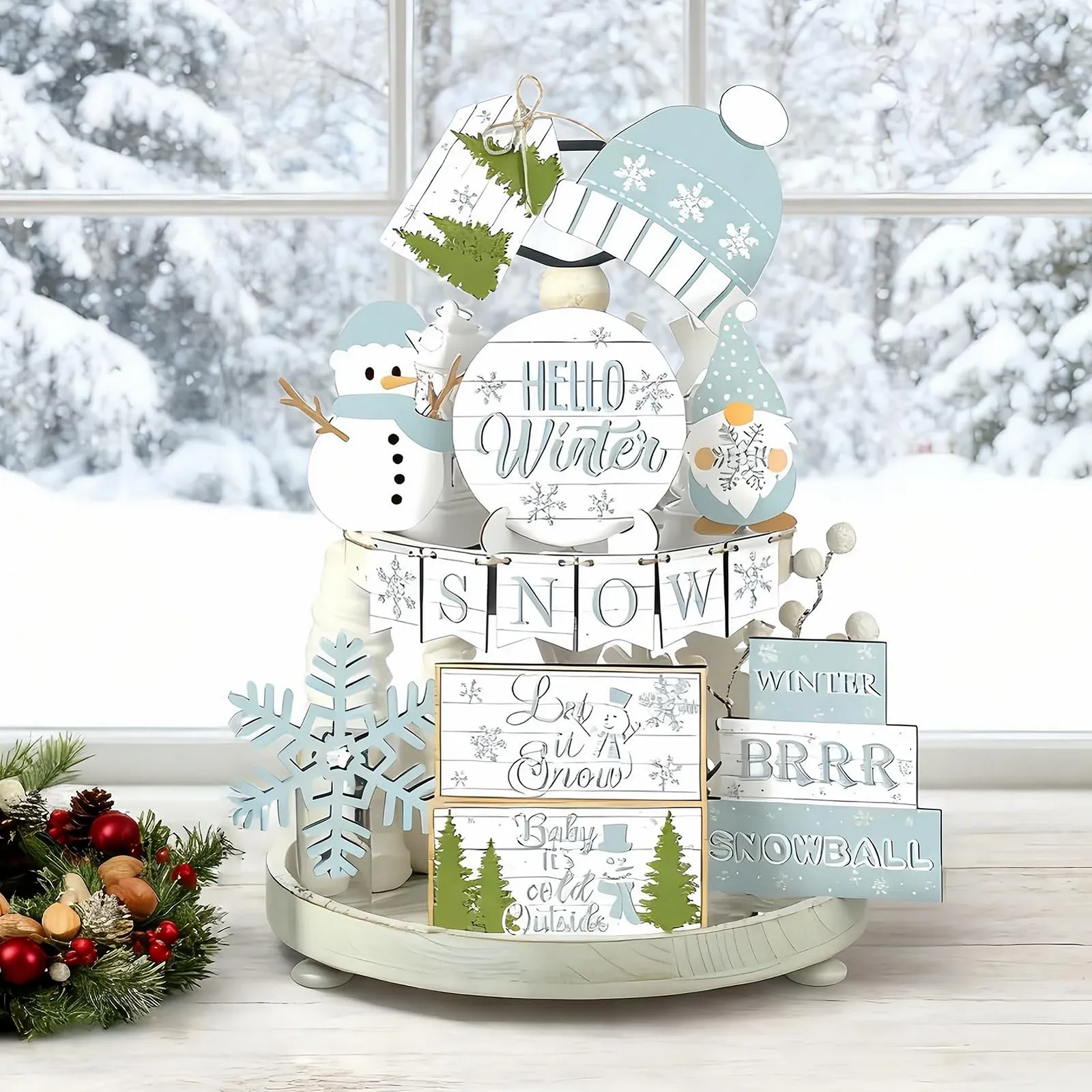 Декоративна таця Fyrdyn Winter, набір для різдвяної прикраси з сніжинками, фото №3