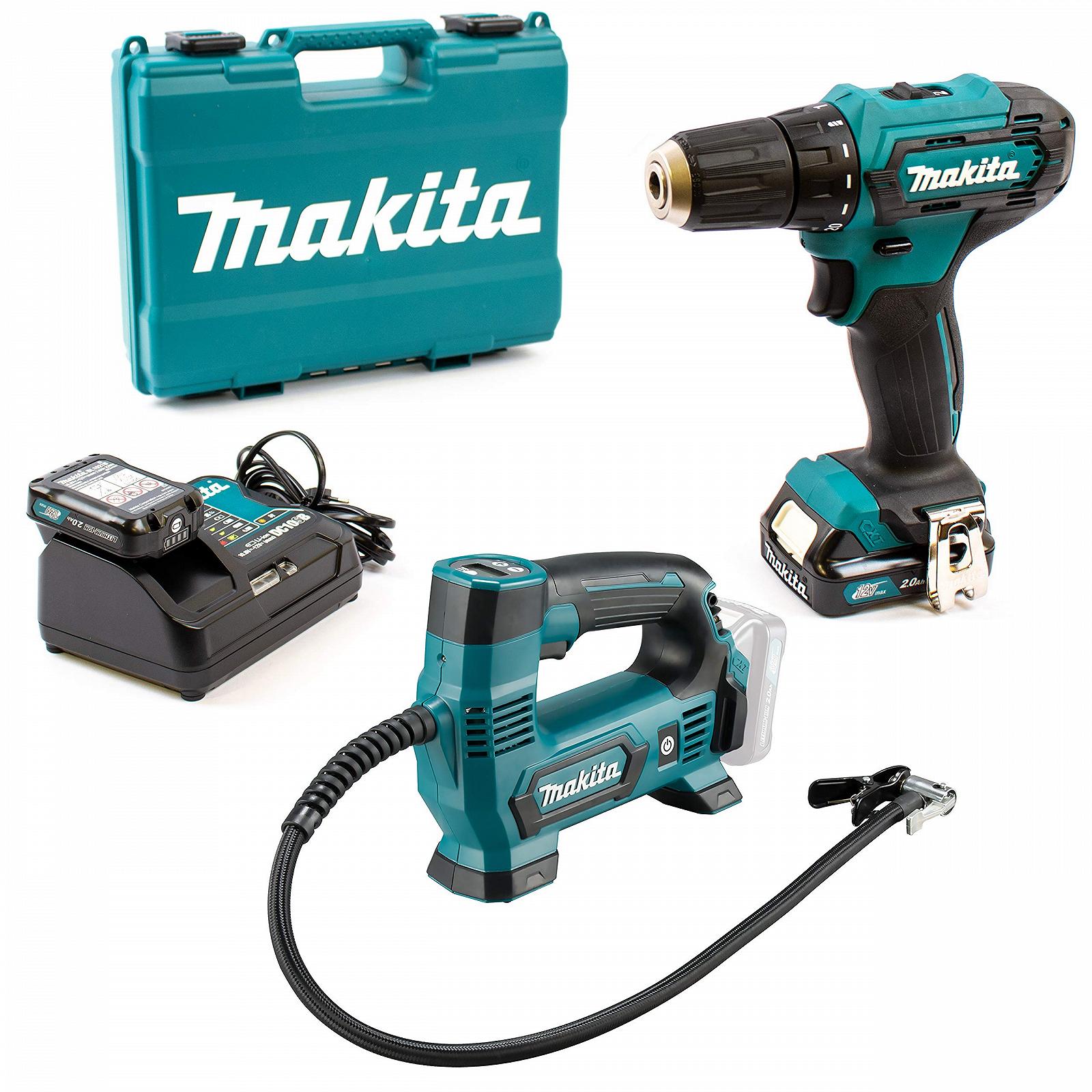 Дрель Makita DF333DSAE 12 В + Компрессор MP100DZ 2 х 2,0 А·ч | Зарядное устройство в кейсе, фото №1
