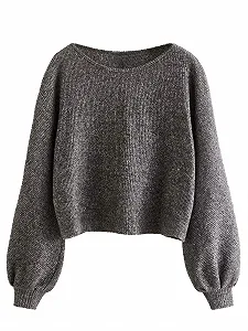 Футболка SweatyRocks Женская Повседневная В рубчик, вязаная, с рукавом реглан, длинным рукавом, укороченный топ - Фото 1