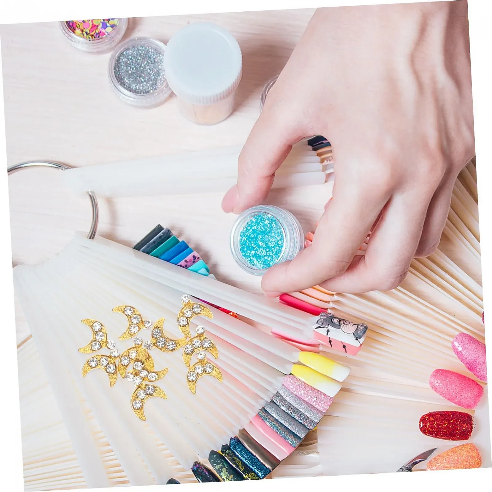 Аксессуары для ногтей FRCOLOR 120 шт. Металлические украшения для маникюра Чаша для мономера Звезда Знак для ногтей Подвеска для нейл-арта Медная пластина Декор Стразы, фото №4