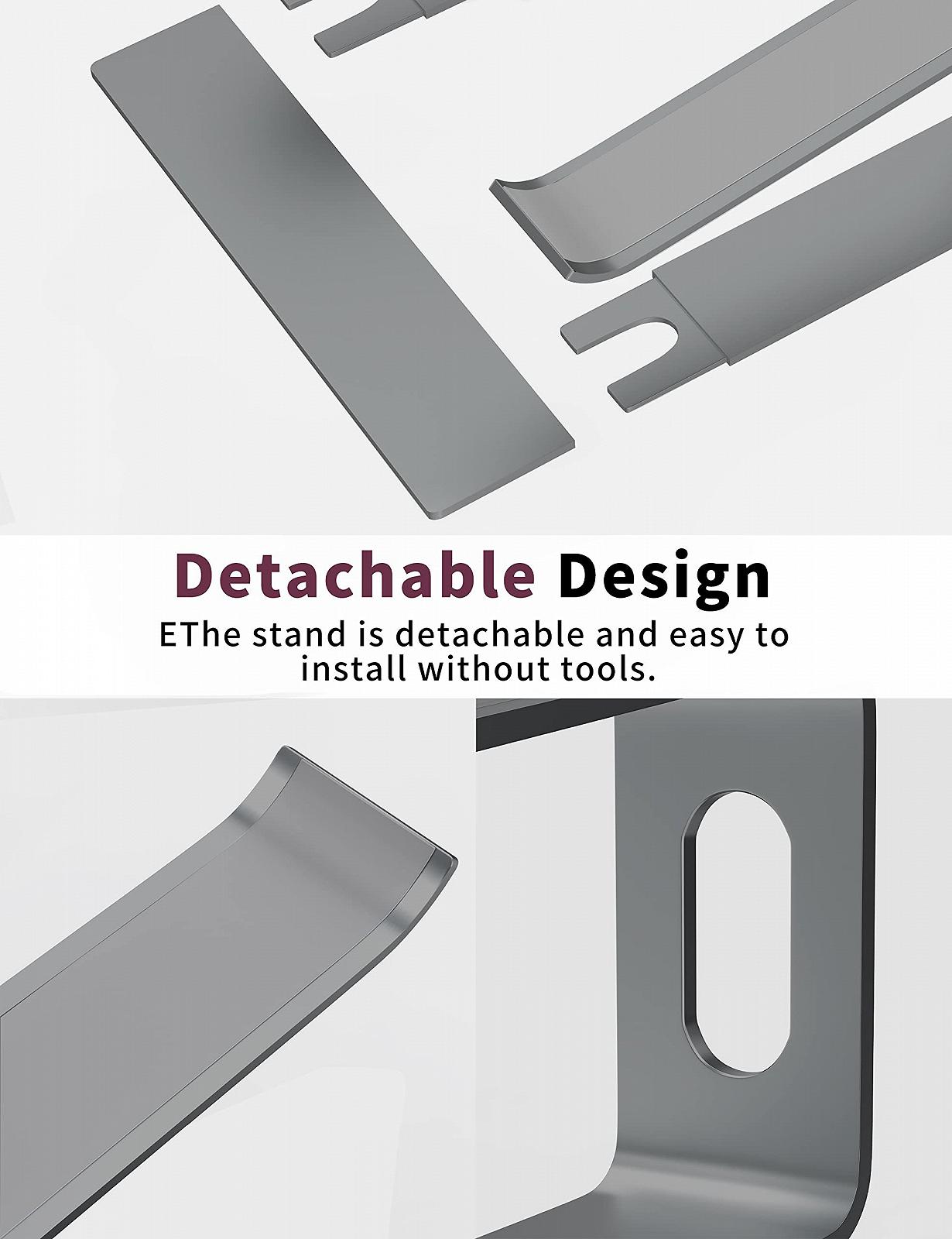 Підставка для ноутбука ALASHI, алюмінієва, ергономічна підставка для ноутбука, знімна металева підставка для ноутбука, підтримка ноутбуків від 10 до 15.6 дюймів, сіра, фото №4