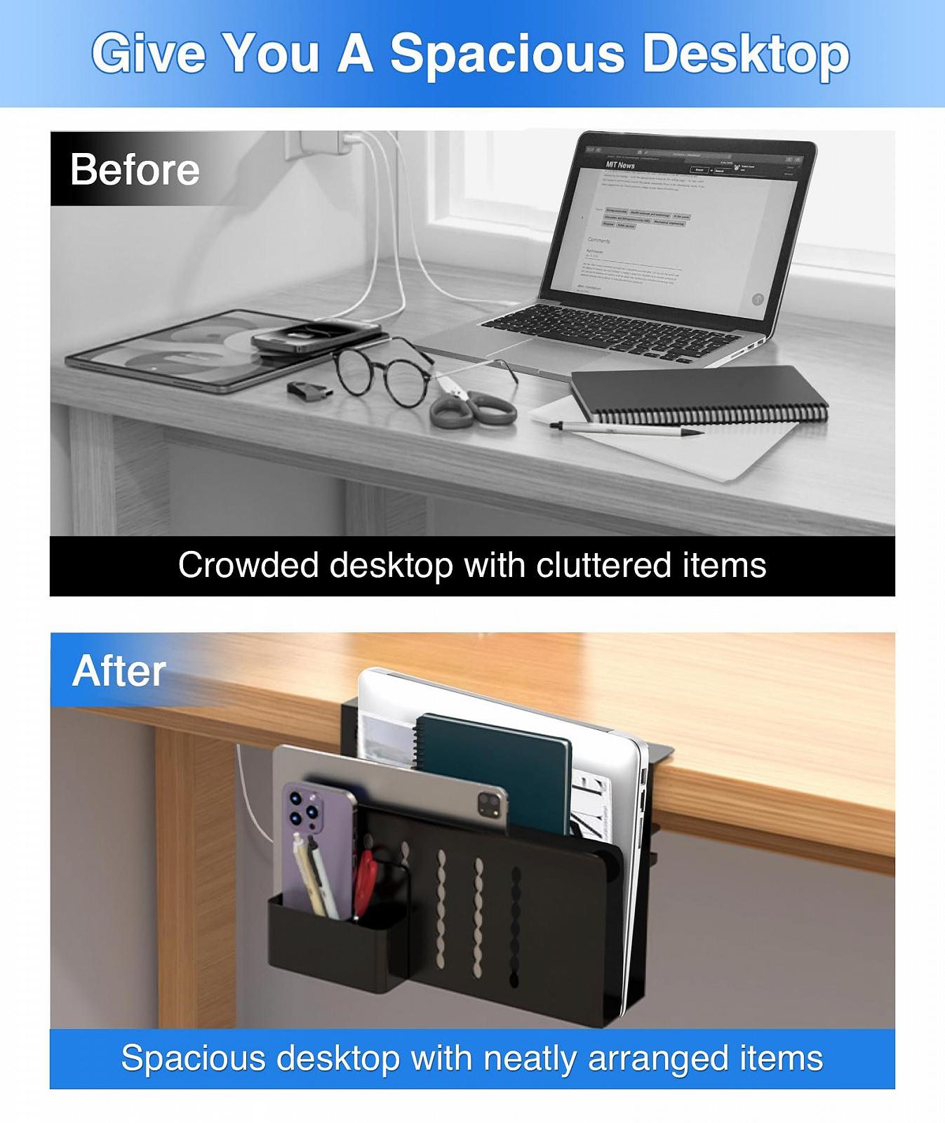 Подставка для ноутбука на стол с боковым креплением, двухслойная с держателем для ручек (Черная), фото №6 Подставка для ноутбука на стол с боковым креплением, двухслойная с держателем для ручек (Черная), фото №6
