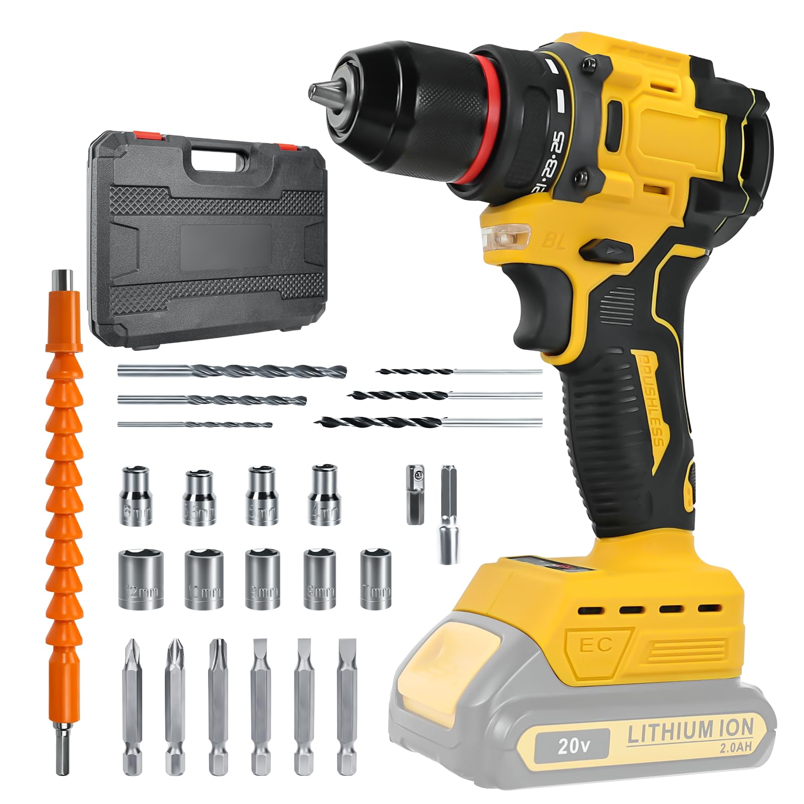 Безшнурова дриль Шурупокрут Dewalt 20V 25 + 1 Налаштування крутного моменту Макс. крутний момент 60N-м Світлодіодний робочий світильник, фото №1 Безшнурова дриль Шурупокрут Dewalt 20V 25 + 1 Налаштування крутного моменту Макс. крутний момент 60N-м Світлодіодний робочий світильник, фото №1