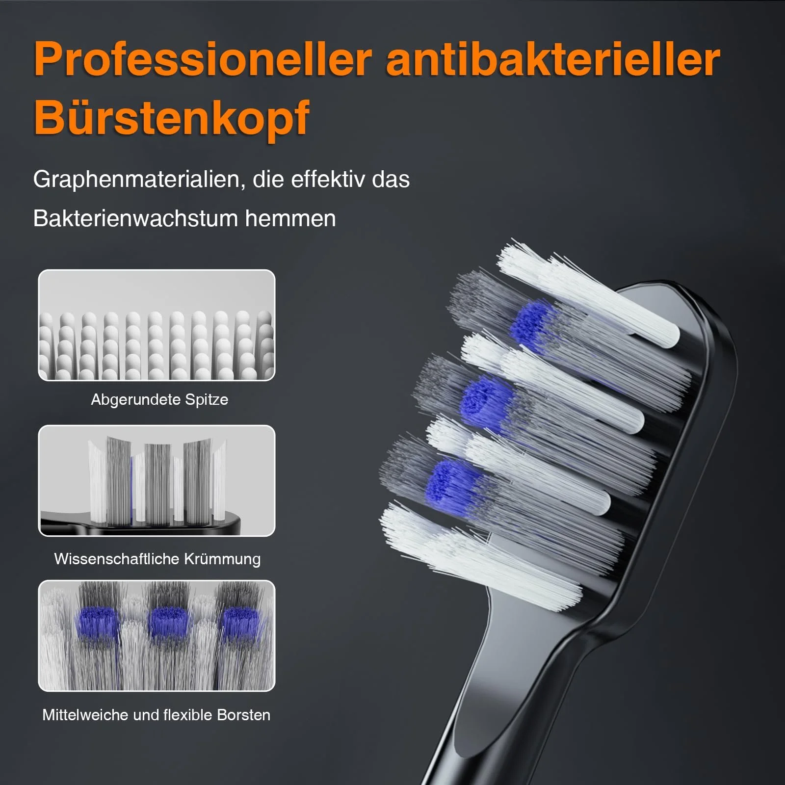 Электрическая зубная щетка с UVC-стерилизацией и антибактериальными щетинками из графена Черная, фото №5