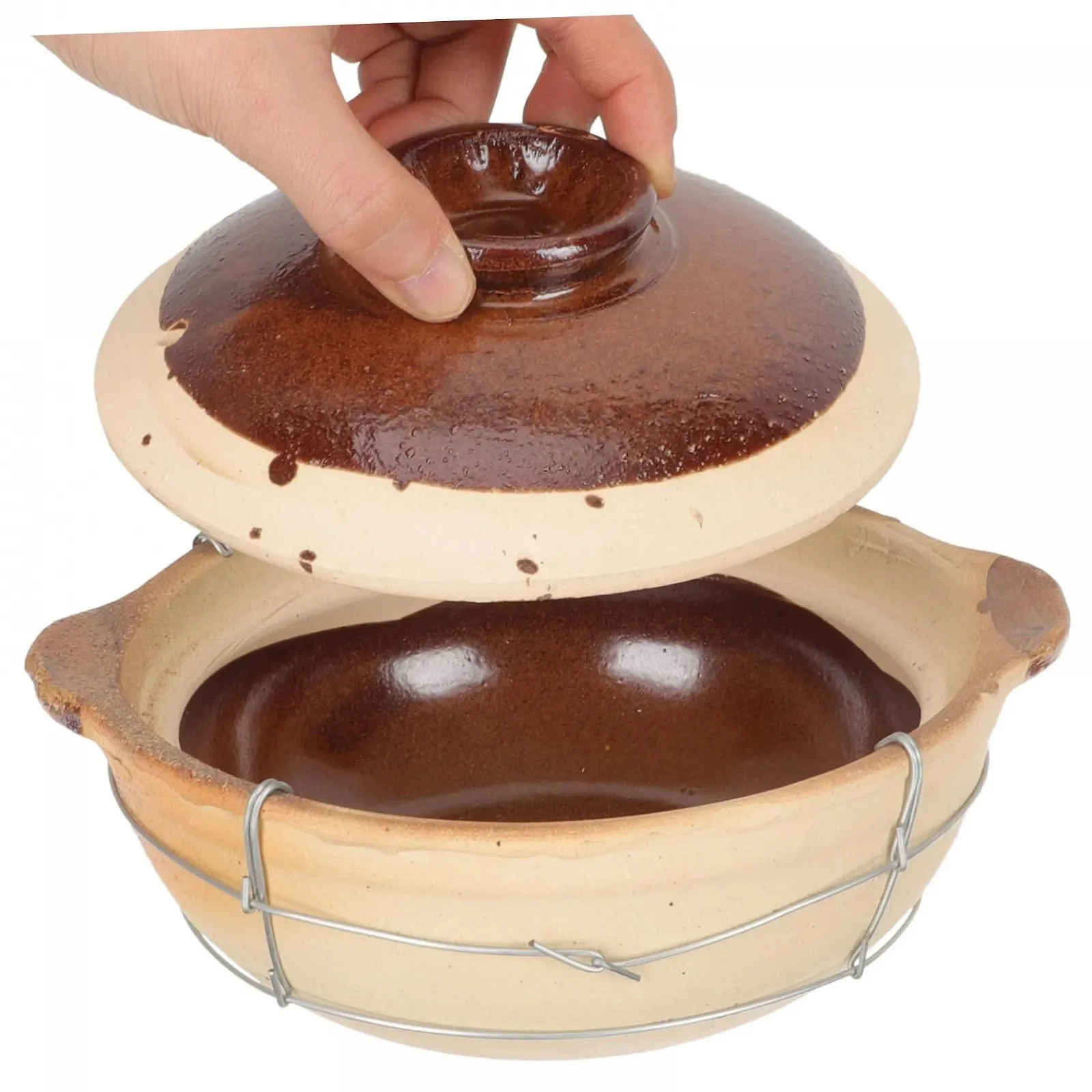 Керамічний горщик Sosoport жаростійкий з ручкою для супів та рагу з кришкою, фото №9