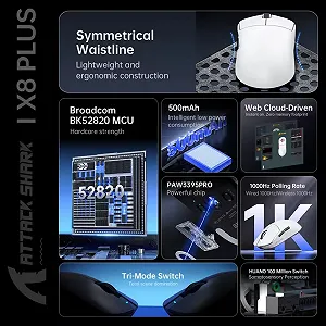 Мыша Attack Shark X8 Pro PAW3395Pro 40000DPI 700IPS 60G 1000Hz Black synthetic.ua - Фото 1