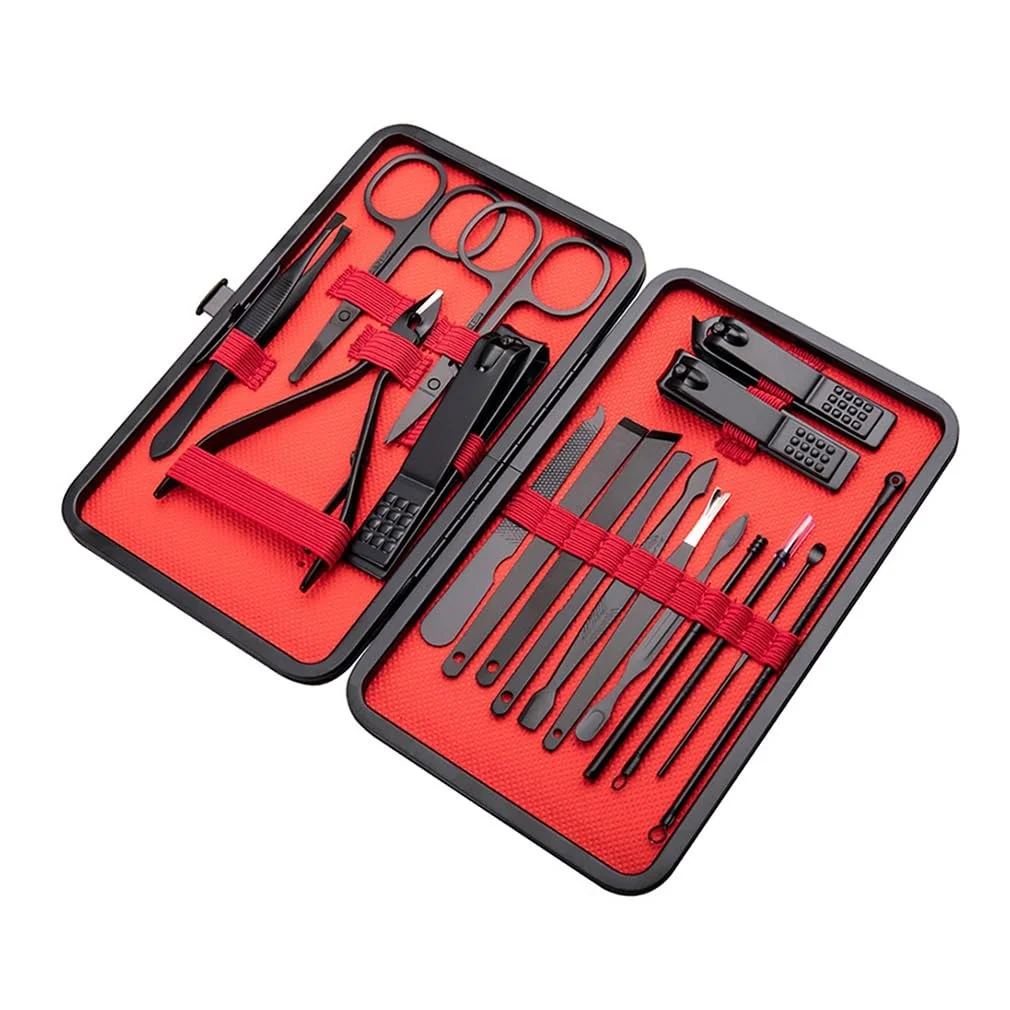 Набір для манікюру 18 предметів, чорно-червоний, фото №1