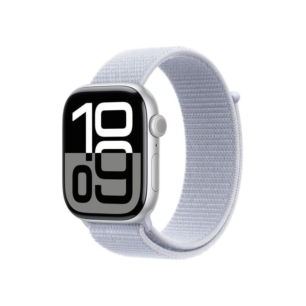 Смарт-годинник Apple Series 10 (GPS 46 мм) Алюмінієвий корпус сріблястий, спортивний ремінець синя хмара, фото №1