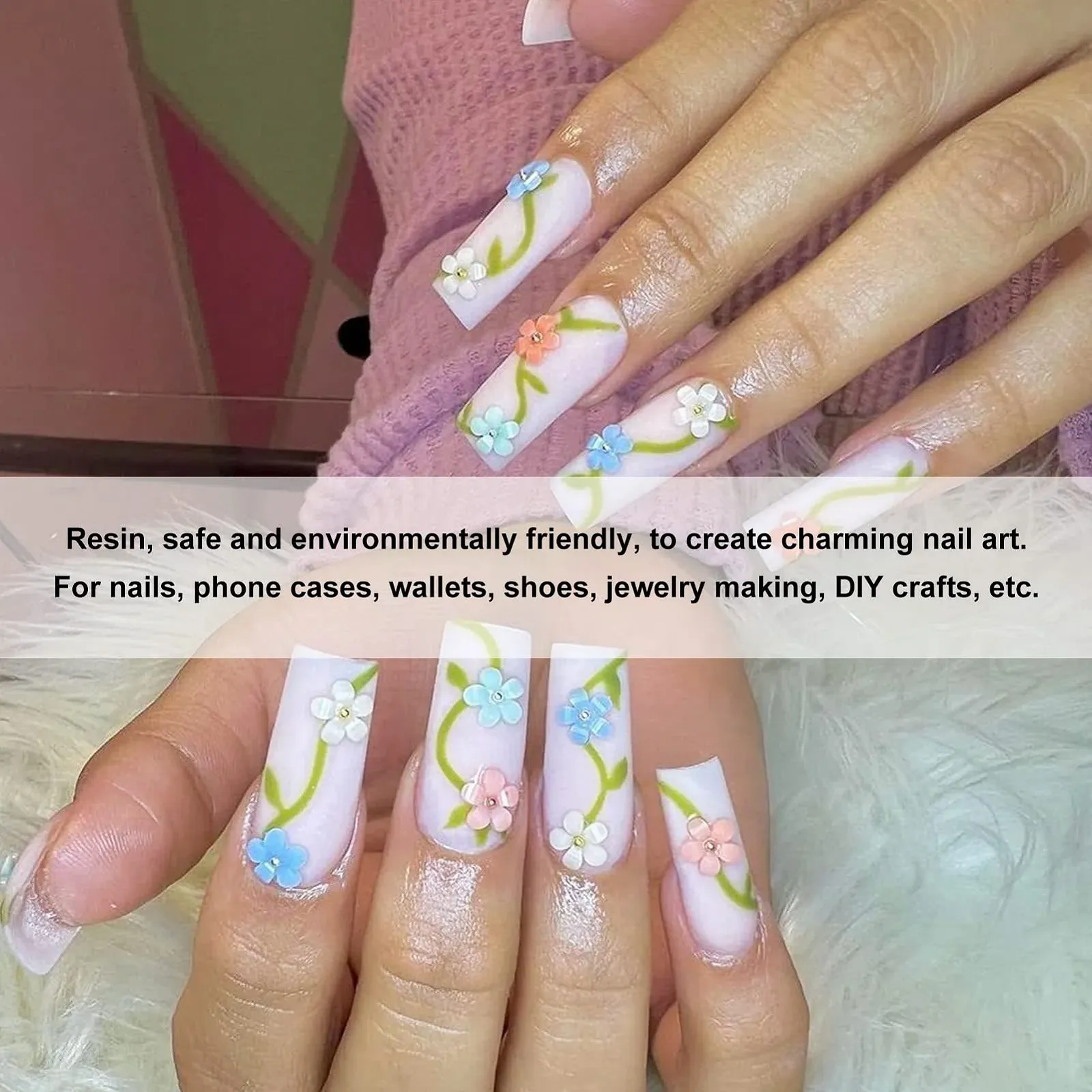 3D Квіти для нігтів, 6 кольорів, Набір прикрас з штучної смоли для DIY, Квітковий дизайн, фото №5
