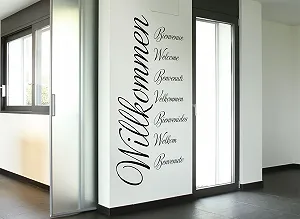 Наклейка на стіну Grandora W3014 Welcome 8 мов чорна 58 x 117 см synthetic.ua - Фото 1