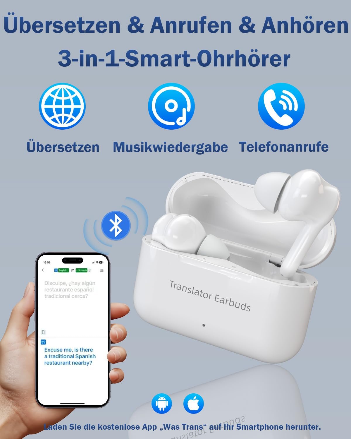 Наушники-переводчики Wooask M6 Ai, 144 онлайн и 11 оффлайн языков, реального времени, 3-в-1, фото №4