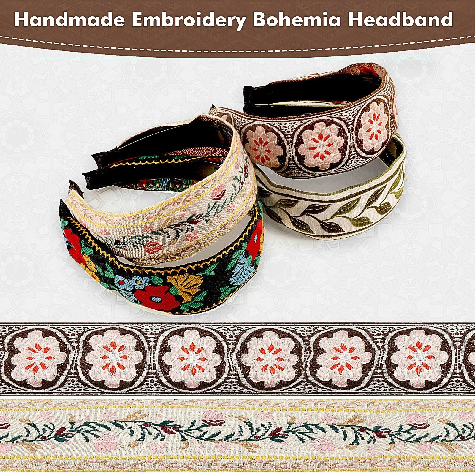 Обруч на голову Богемна Вишивка Квіти, фото №3