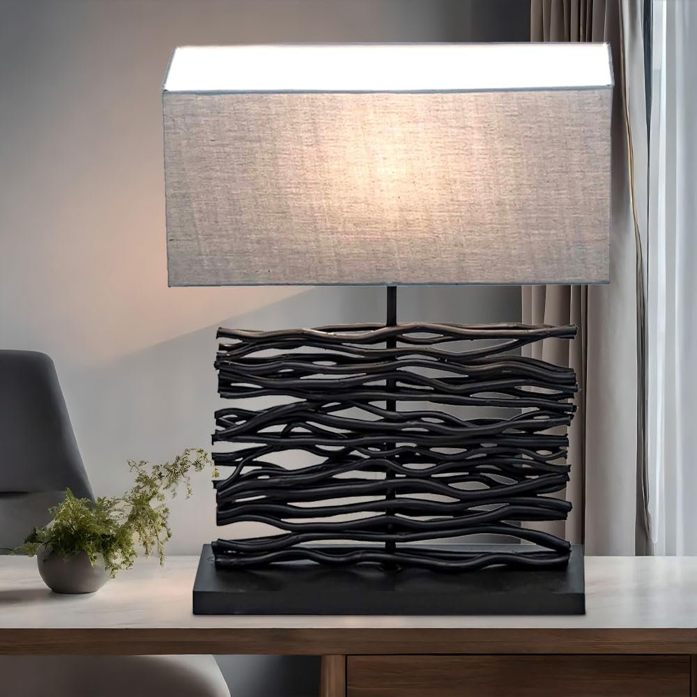 Настольная лампа Globo Дерево Черная Ткань Серая E27 В 50 см, фото №9
