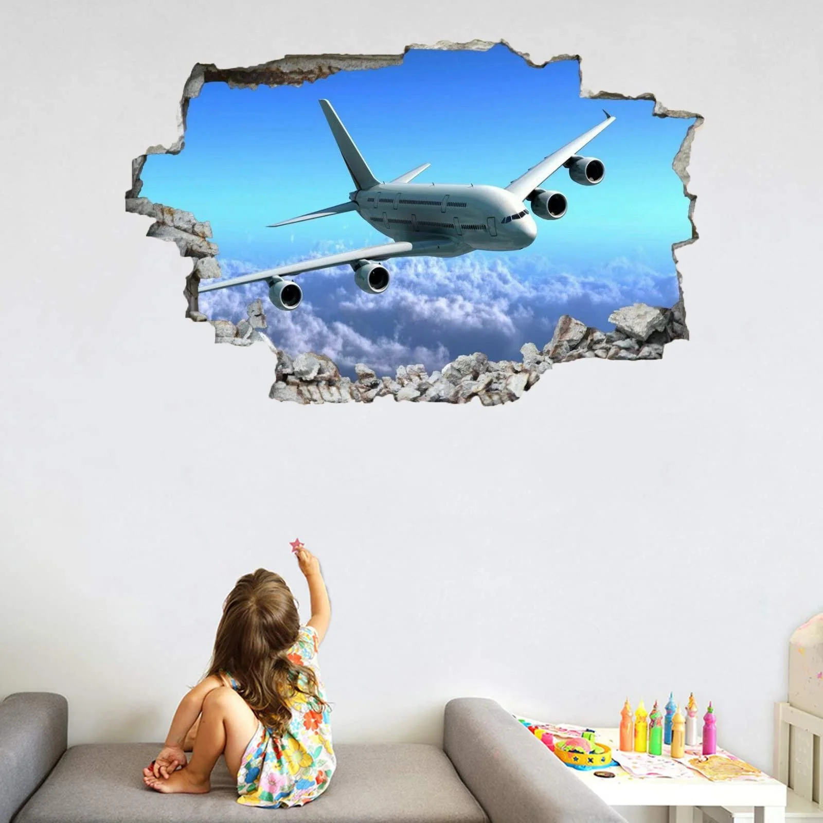 Наклейка на стіну 3D Літак Небо Хмари Вид з вікна 83 x 55 см, фото №2 Наклейка на стіну 3D Літак Небо Хмари Вид з вікна 83 x 55 см, фото №2