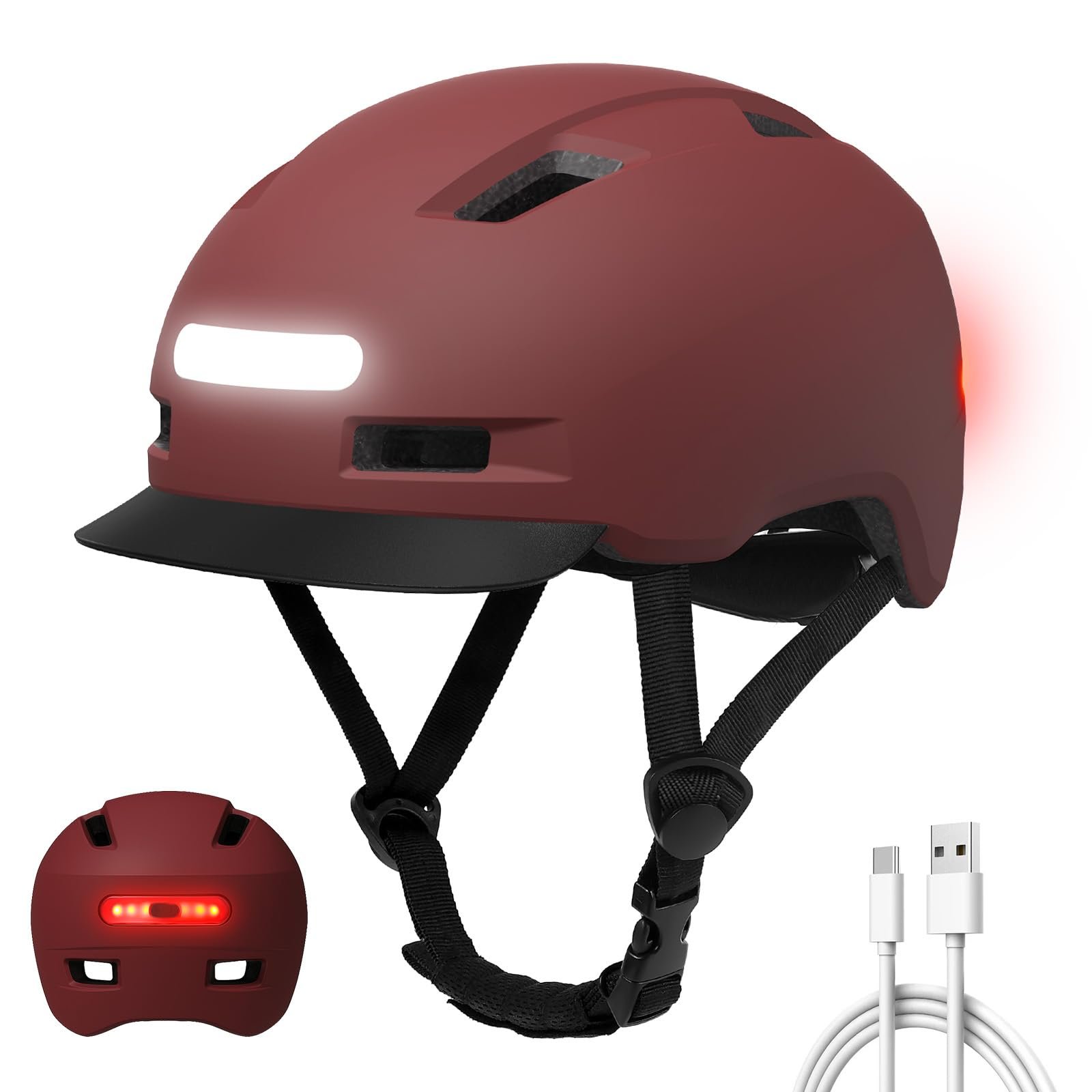 Шлем Shinmax велосипедный с USB фонарем, 5 режимов, с козырьком, фото №6