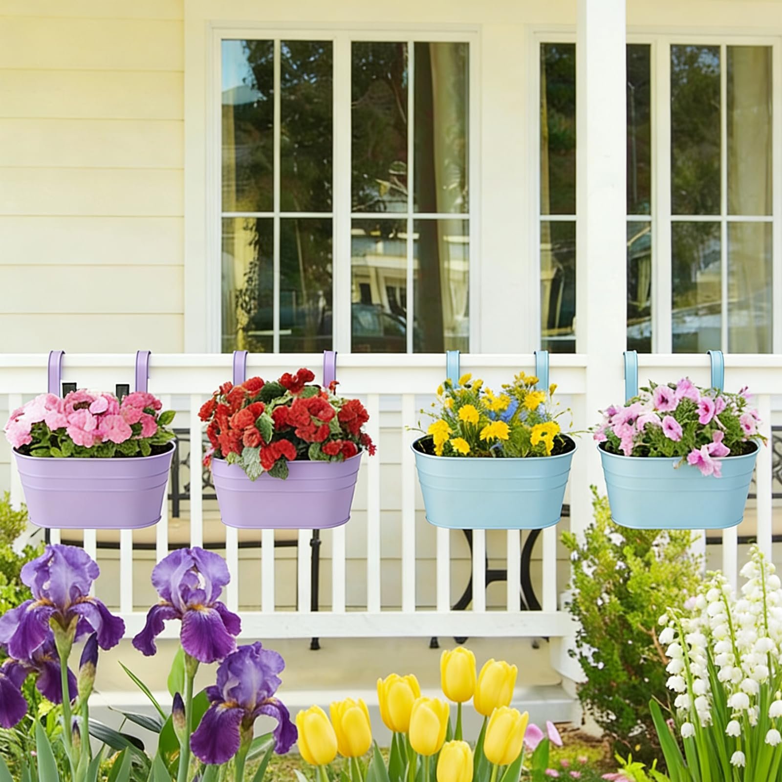 Підвісні квіткові горщики Набір 4 шт. Металеві з дренажними отворами та знімними гачками Фіолетовий/Синій, фото №5 Підвісні квіткові горщики Набір 4 шт. Металеві з дренажними отворами та знімними гачками Фіолетовий/Синій, фото №5