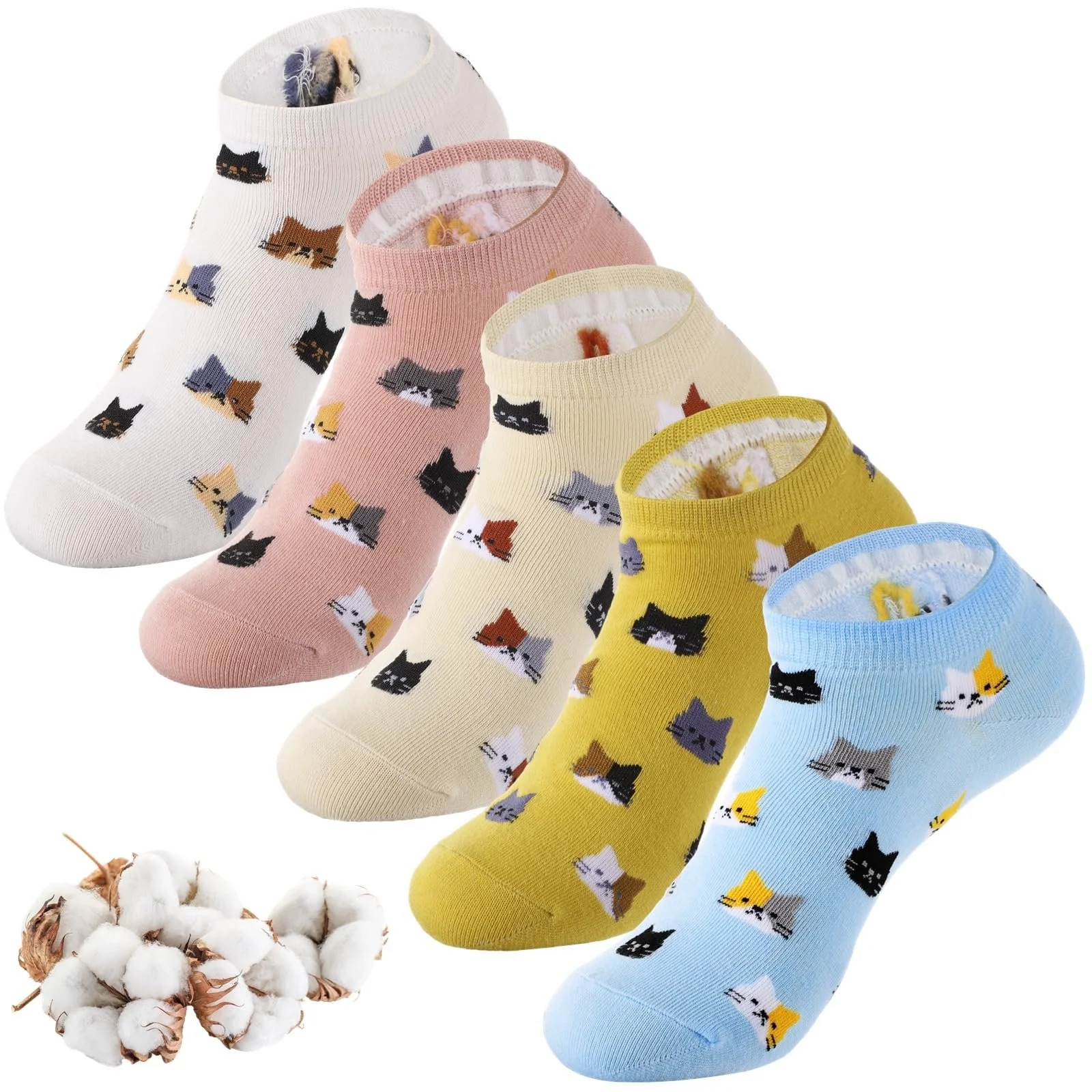 Шкарпетки-слідки Жіночі 5 пар Бавовняні Короткі Котячі, One Size Short, фото №1