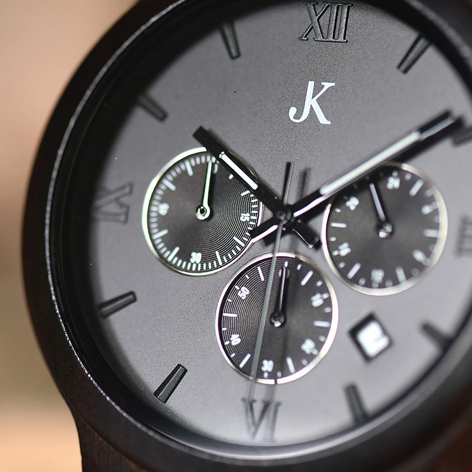 Чоловічий годинник Kim Johanson Air Force Дерев'яний Нержавіюча сталь Світло-коричневий і темно-коричневий Хронограф з браслетом Ланцюгове Ручна робота Кварцовий Аналоговий з подарунковою коробкою, фото №5