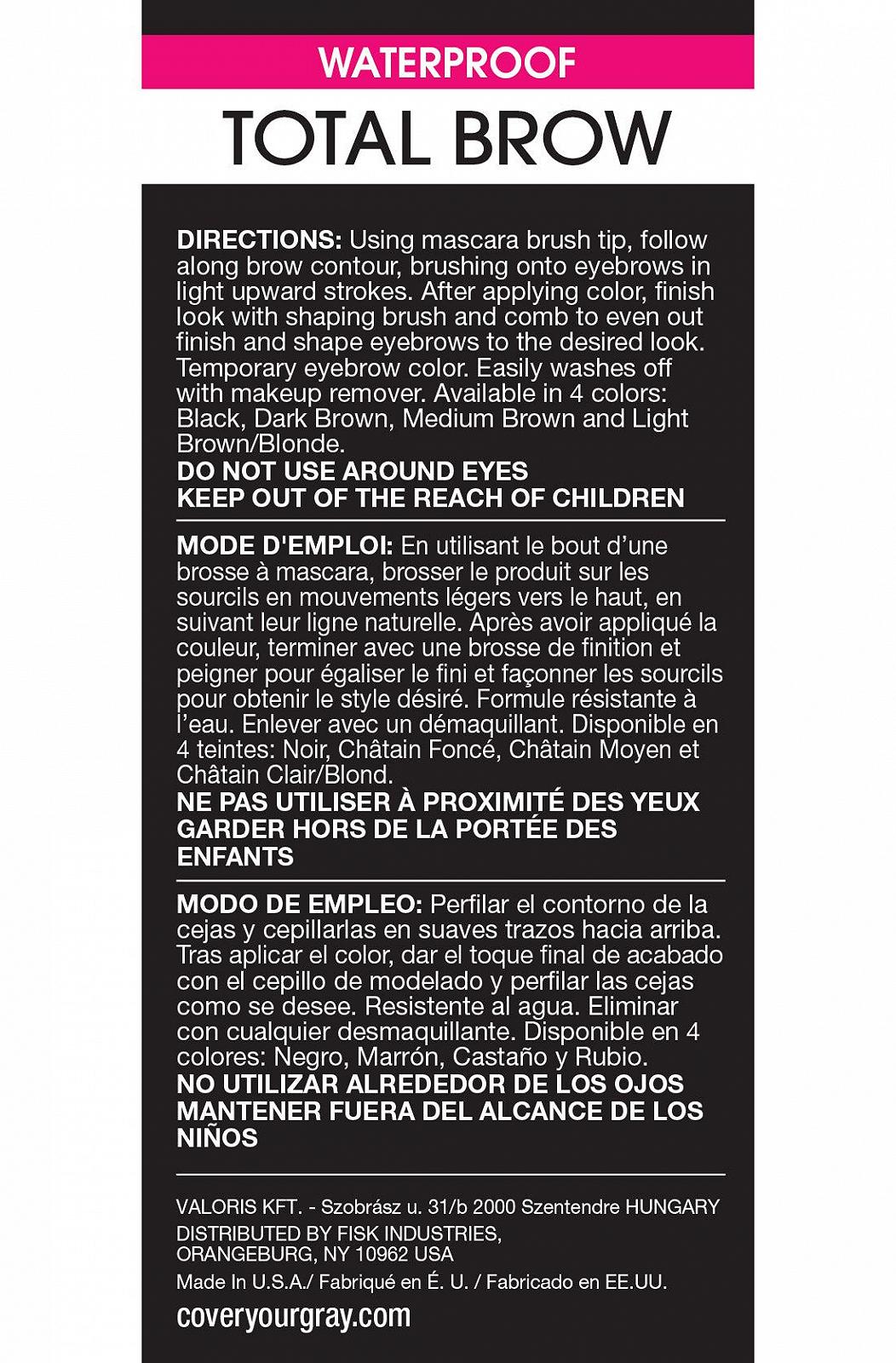 Закрепитель бровей Cover Your Gray Total Brow Чёрный 10г, фото №2