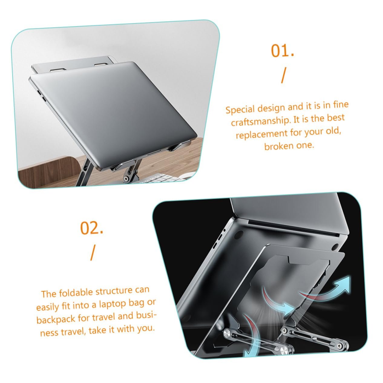 Регулируемая по высоте подставка для ноутбука SEWACC, алюминиевый сплав, эргономичная подставка для ноутбука с теплоотводом, нескользящая и складная конструкция, фото №7