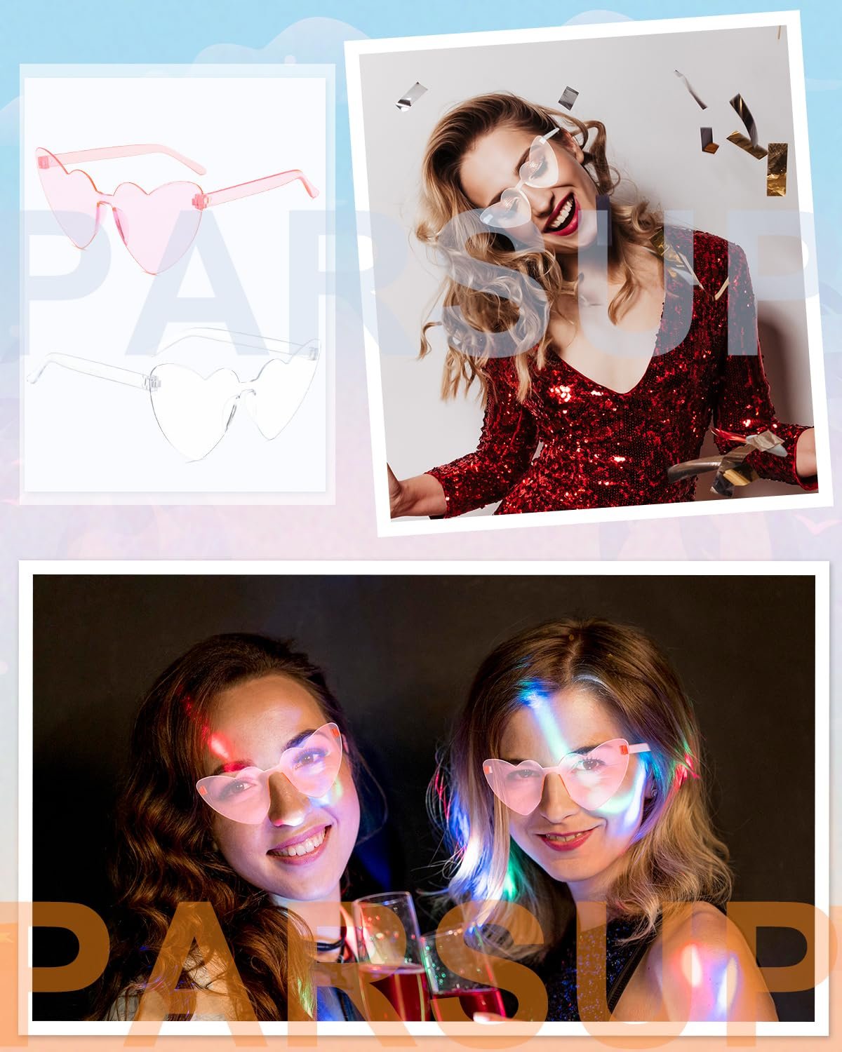 Сонцезахисні окуляри Без оправи PARSUP Форма серця Без оправи Серце Світлі Лінзи кольору цукерок, фото №5