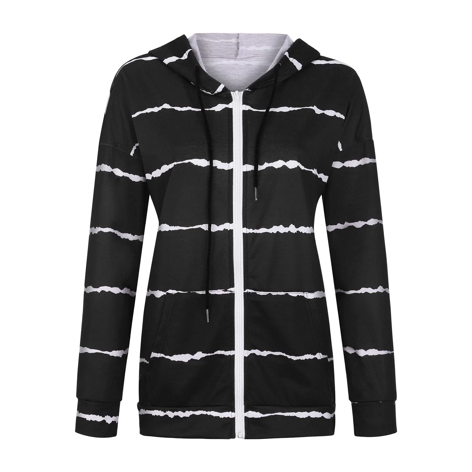 Довга куртка-пальто з капюшоном, легка смугаста на блискавці, фото №4 Довга куртка-пальто з капюшоном, легка смугаста на блискавці, фото №4