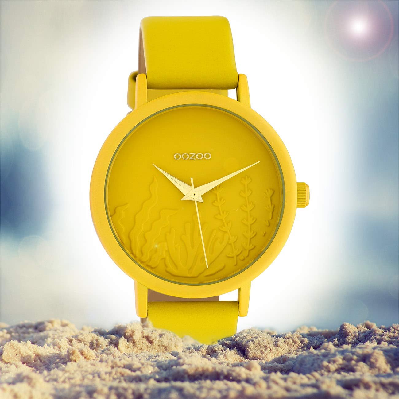 Женские часы Oozoo Summer Vibes Кожаный ремешок 36 мм Горчично-желтый C10602, Желто-желтый, золотой, Ремешок., фото №4