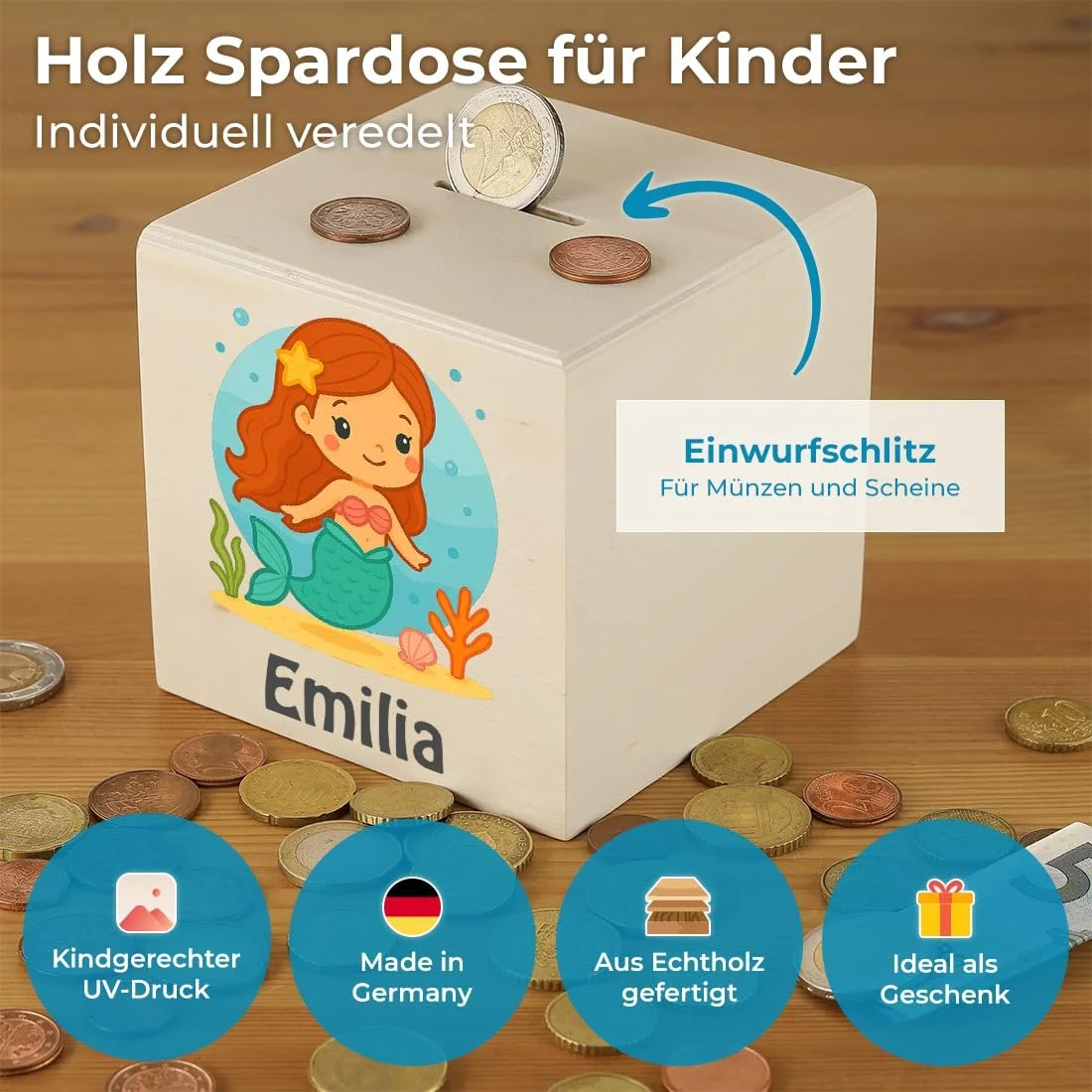 Скарбничка дитяча персоналізована з ім'ям Підводні мотиви Дерево, фото №6